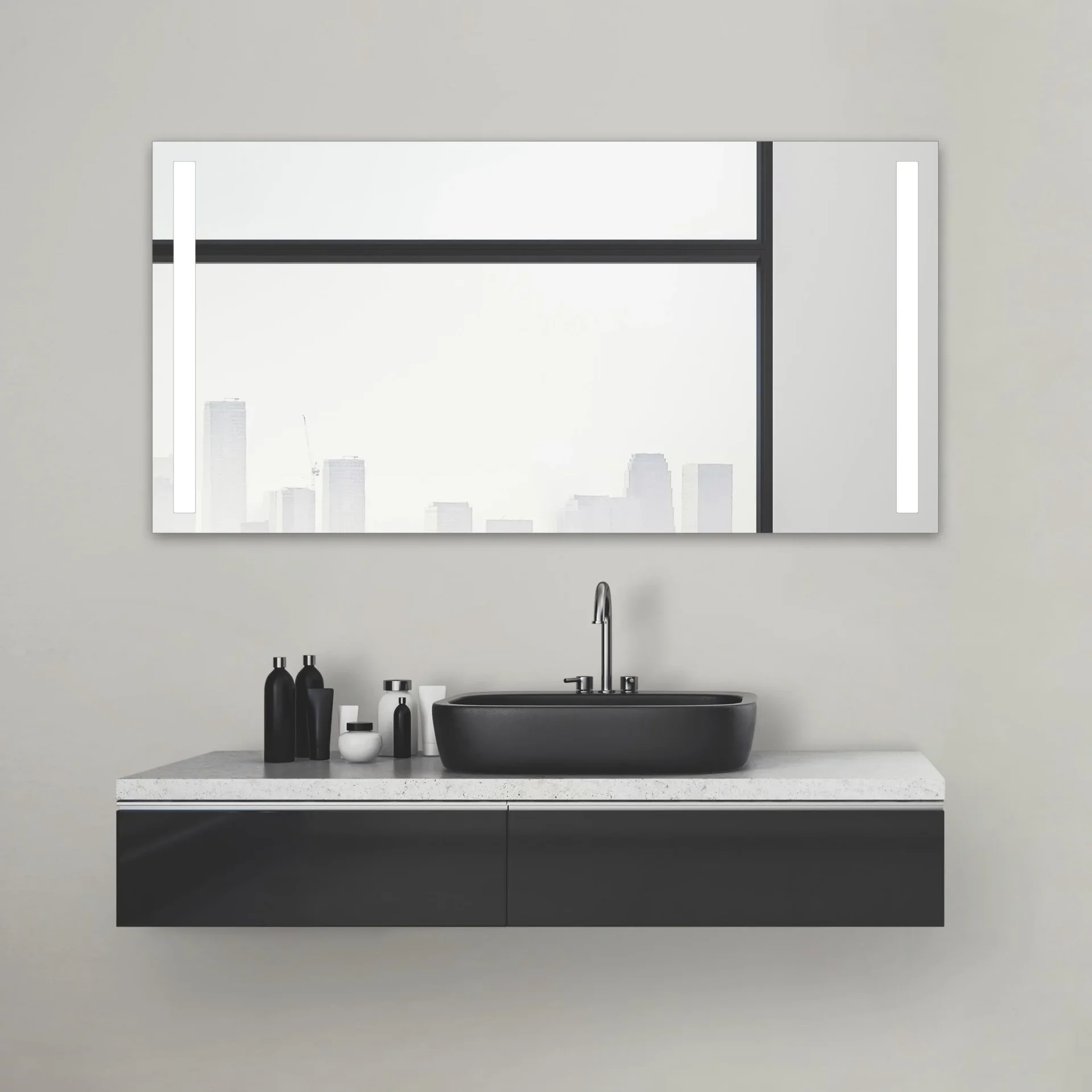 Badezimmerspiegel mit Beleuchtung, "Light" - 140 x 70 cm - mit hinterleuchteten Lichtausschnitten - 0