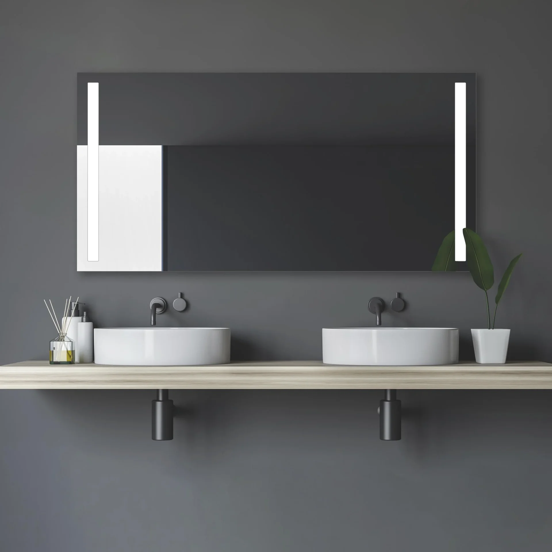 Badezimmerspiegel mit Beleuchtung, "Light" - 140 x 70 cm - mit hinterleuchteten Lichtausschnitten - 1