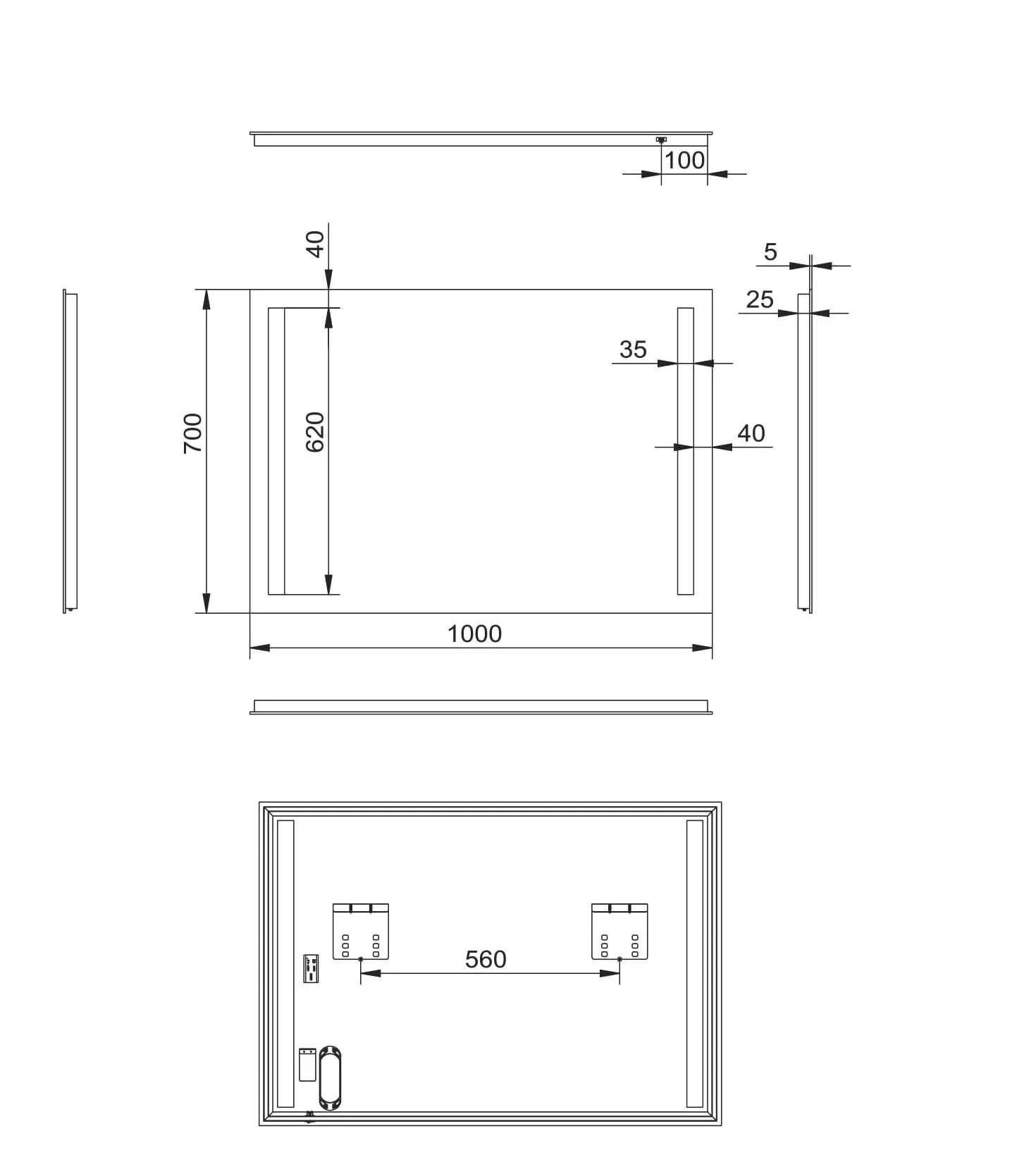 Badezimmerspiegel mit Beleuchtung, "Light" - 140 x 70 cm - mit hinterleuchteten Lichtausschnitten - 2