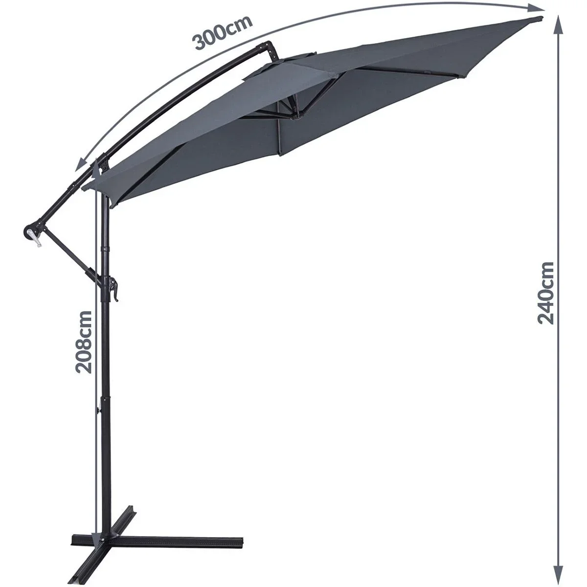 Sonnenschirm faltbarer Aluminium-Antacite mit Kurbel Ø 300 cm - 3