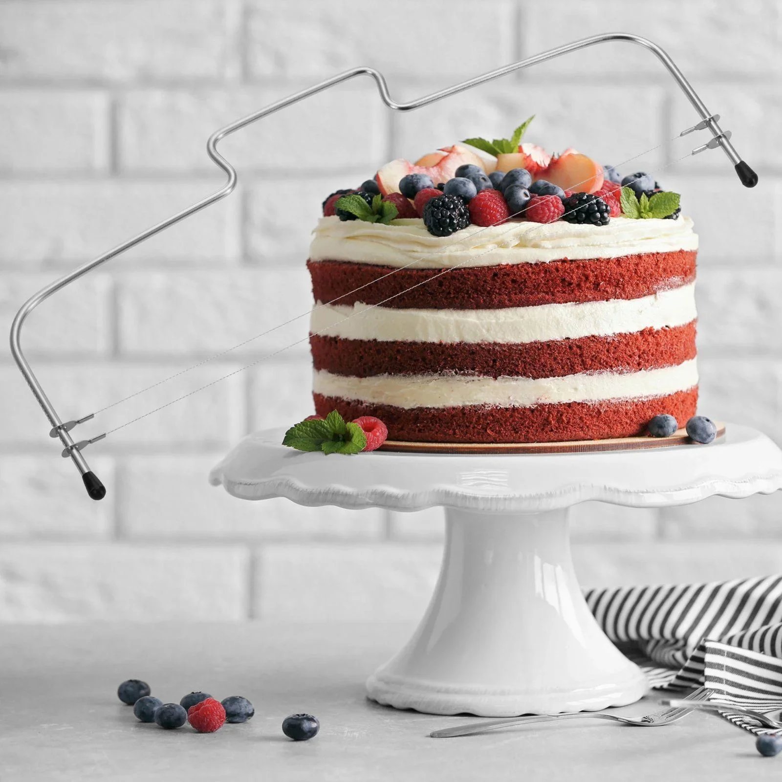 Tortenbodenteiler Simplex-Duomit zwei gezahnten Schneiddrähten - 3