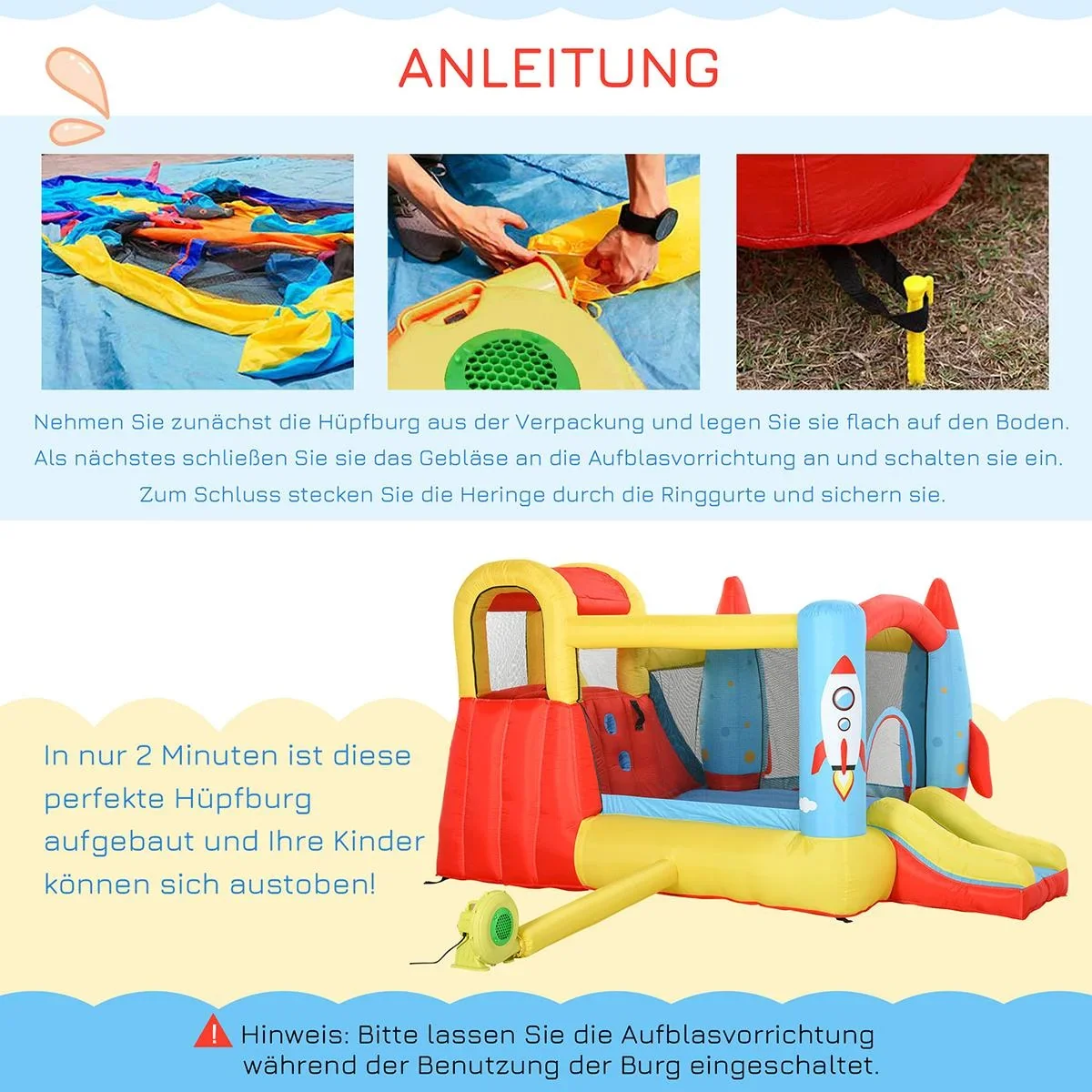 Kinderhüpfburg im Raketendesign inkl. Rutsche bunt - 7