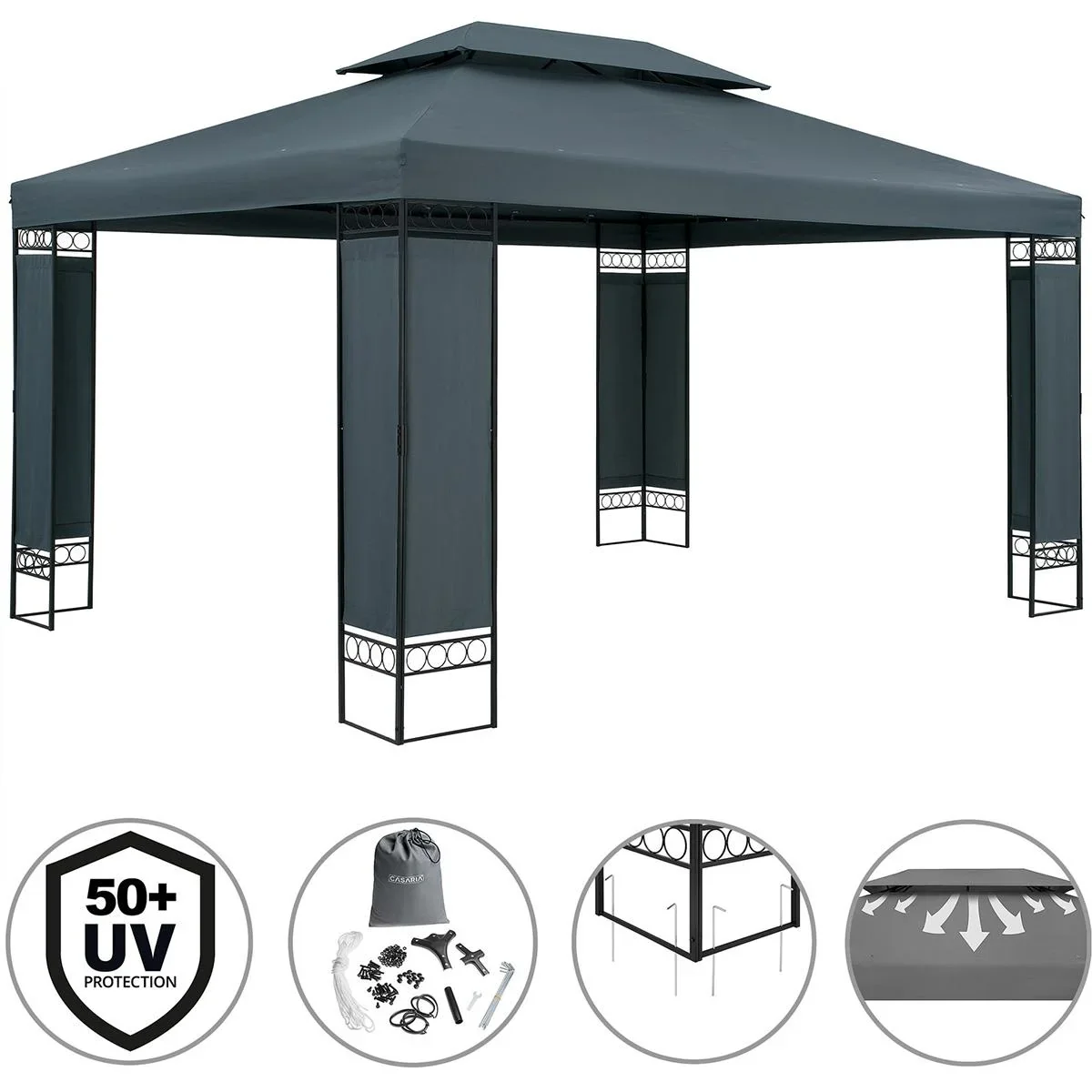 Pavillon/Gartenpavillon XXL - 3 x 4 x 2,6m - Anthrazit/Grau - 4