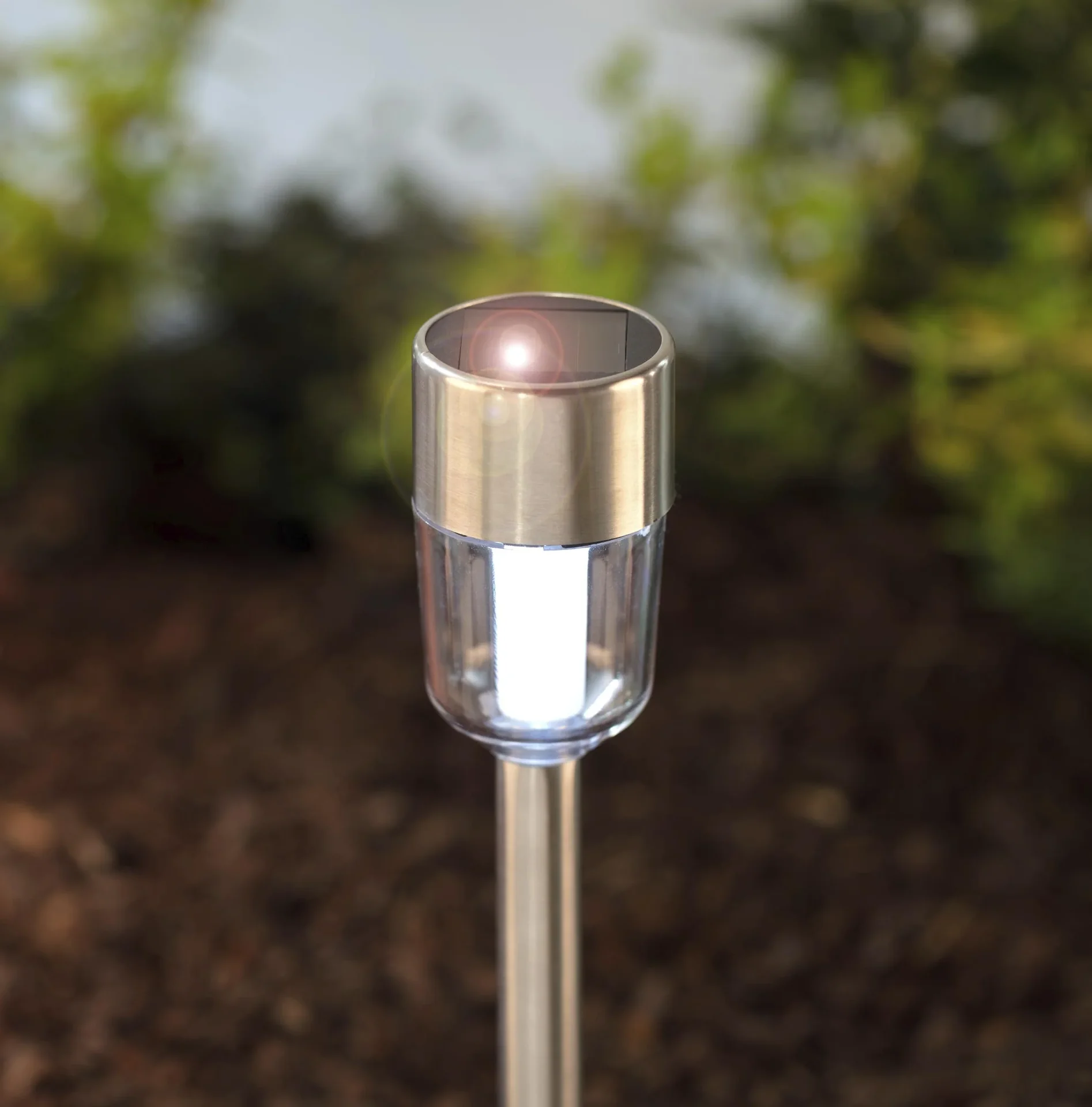 5er Set Edelstahl Solar-Leuchten mit satinierter Glasoptik - 0