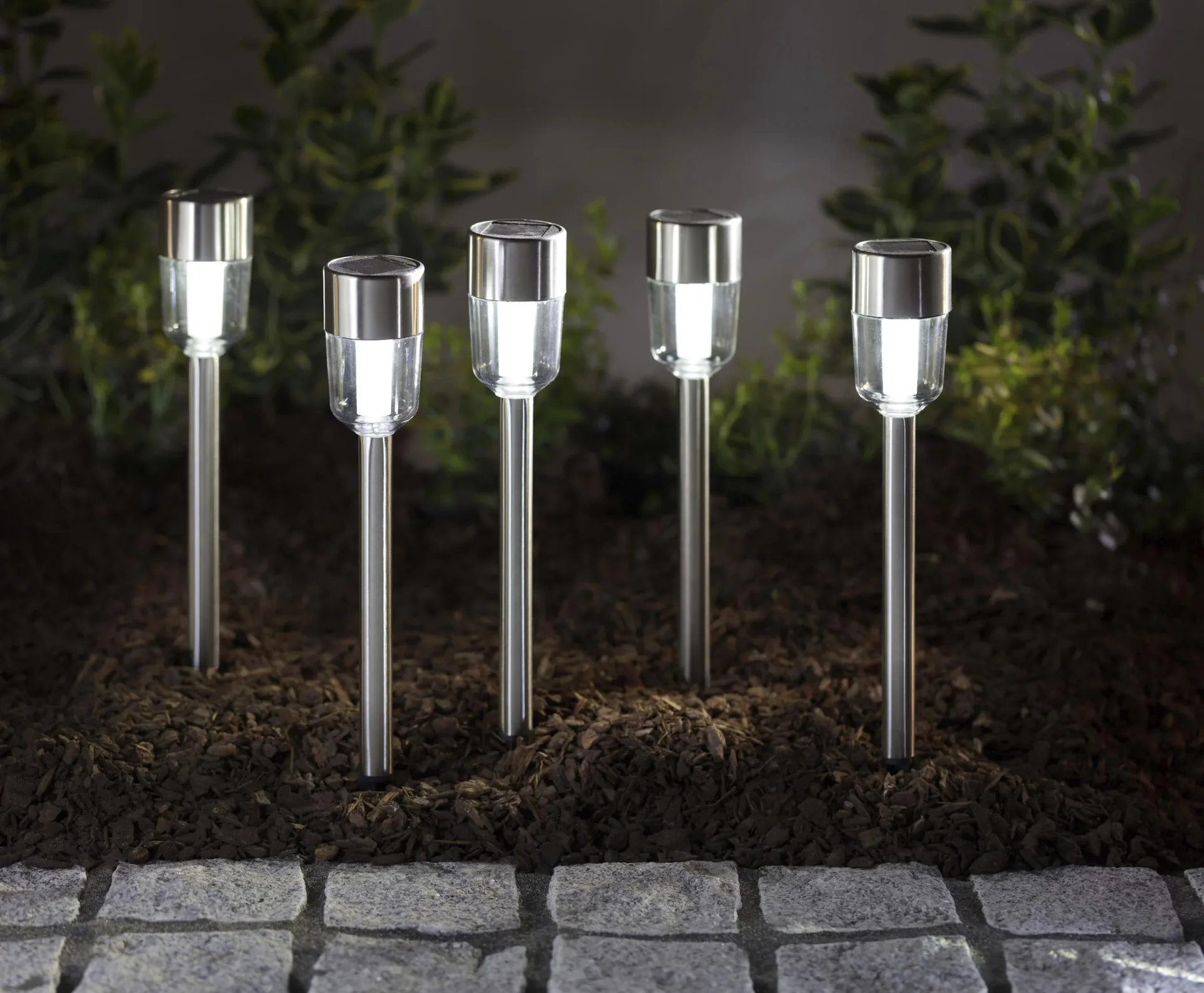 5er Set Edelstahl Solar-Leuchten mit satinierter Glasoptik - 2
