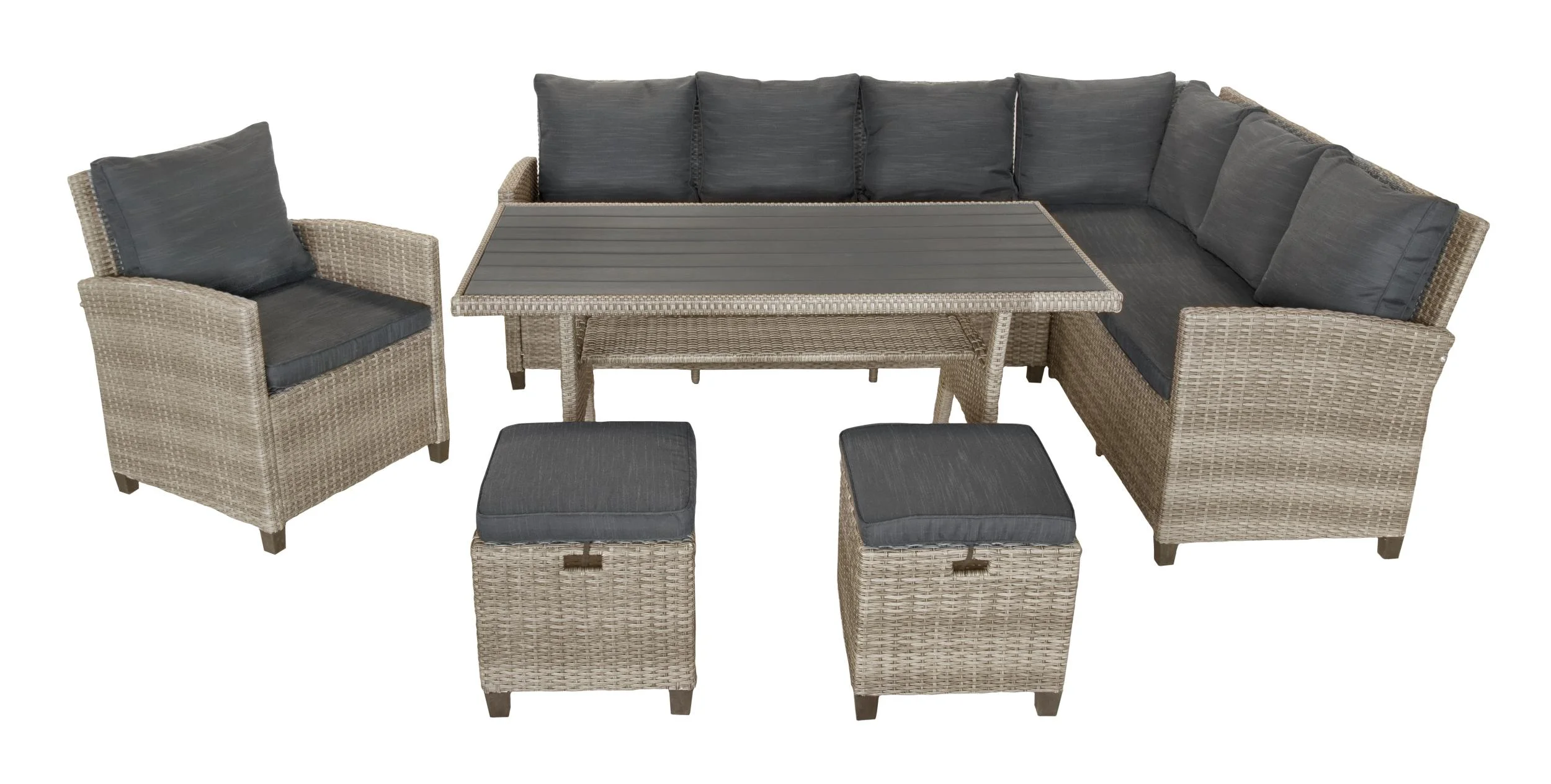 Polyrattangruppe Madeira grau mit dunklen Kissen - 1