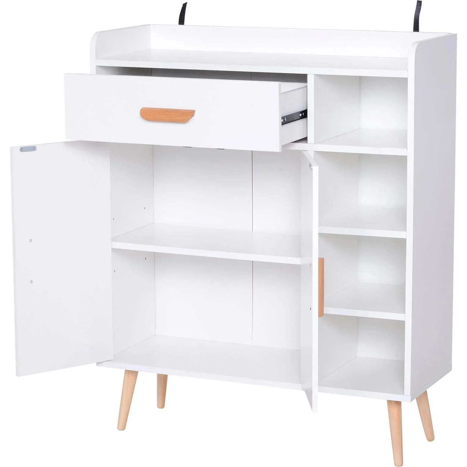 Standregal Kommode Flurschrank Schublade Schrank 100 kg Belastbarkeit Kiefernholz Weiß 80 x 29,5 x 96 cm - 0