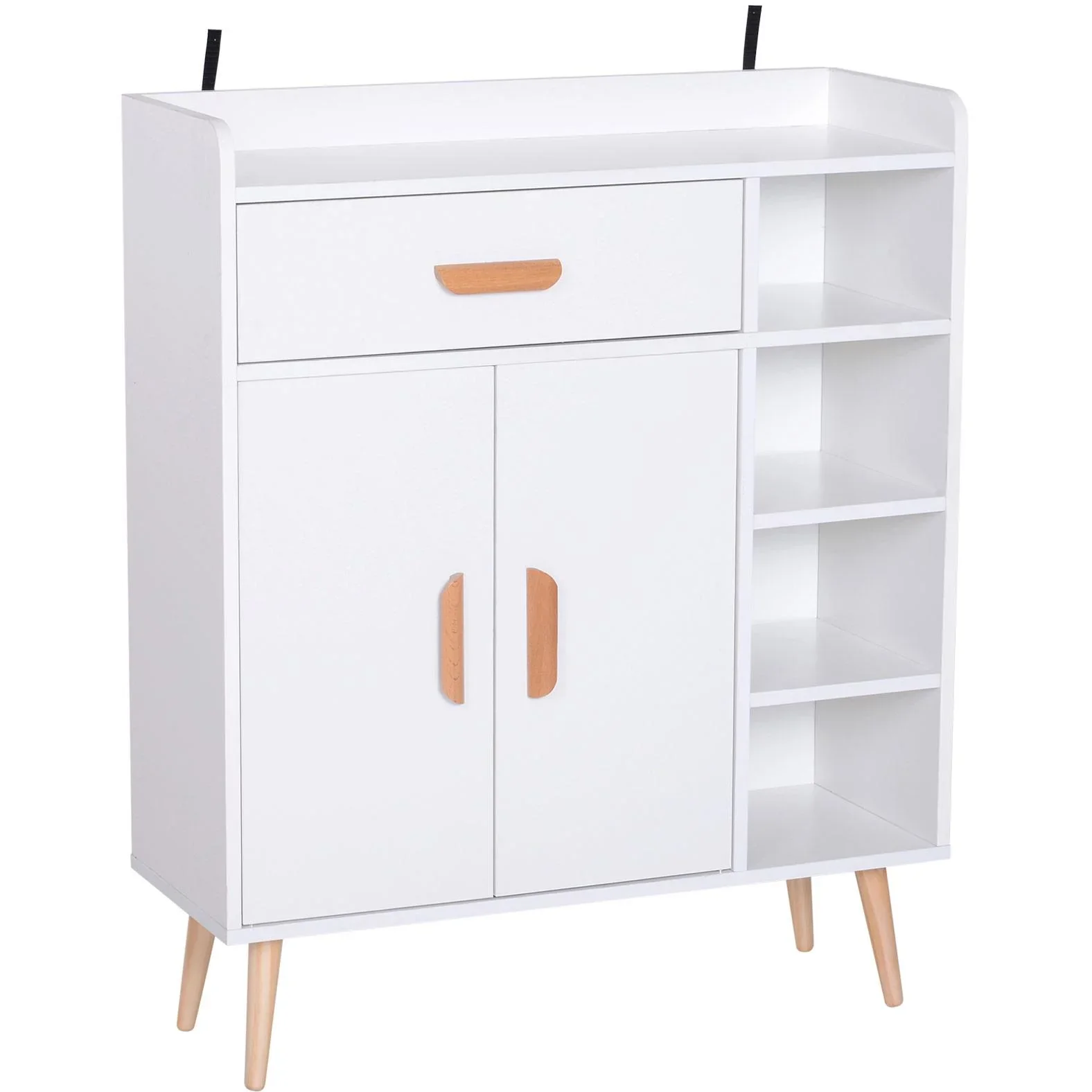 Standregal Kommode Flurschrank Schublade Schrank 100 kg Belastbarkeit Kiefernholz Weiß 80 x 29,5 x 96 cm - 2