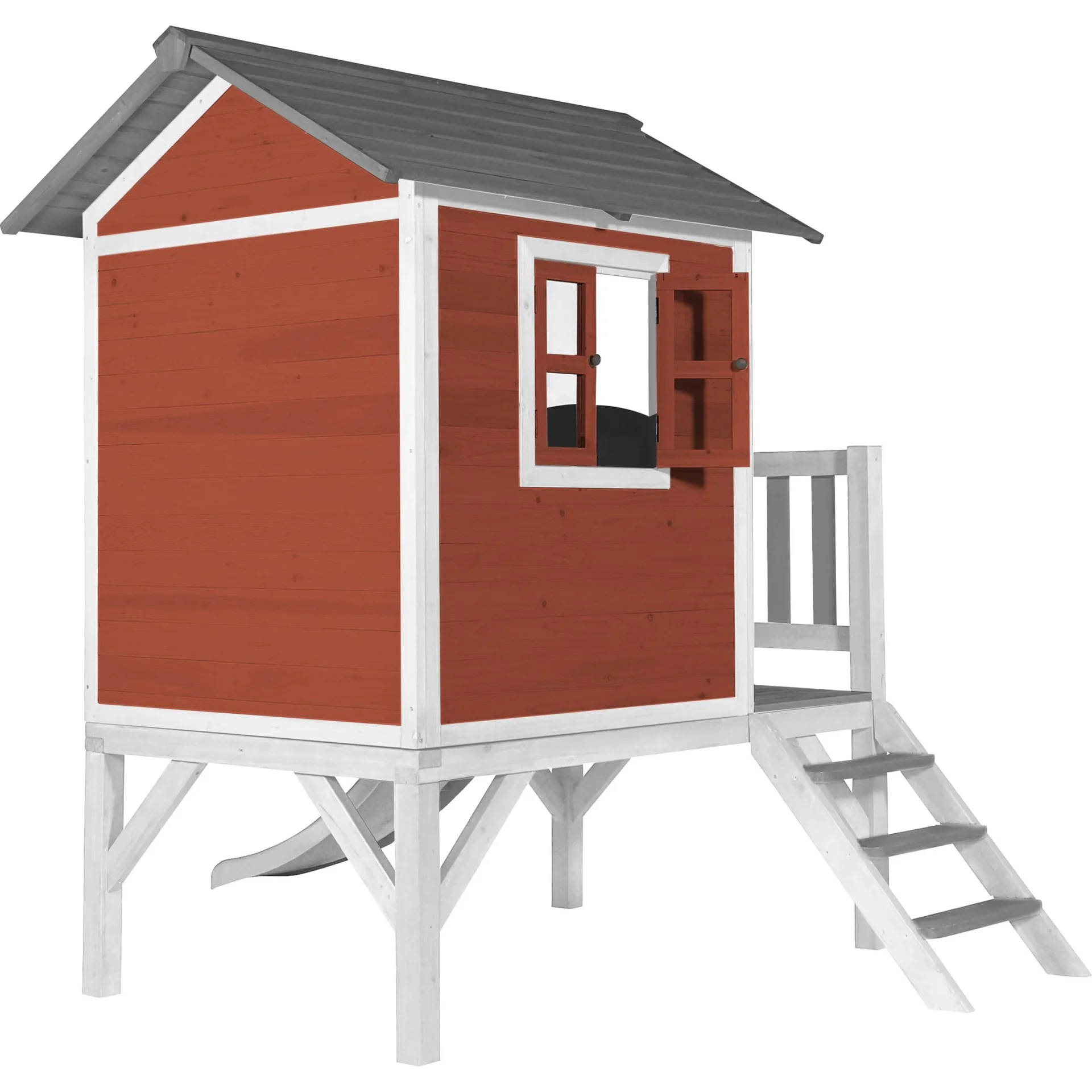Lodge XL Spielhaus Skandinavisches Rot - Weiße Rutsche - 7