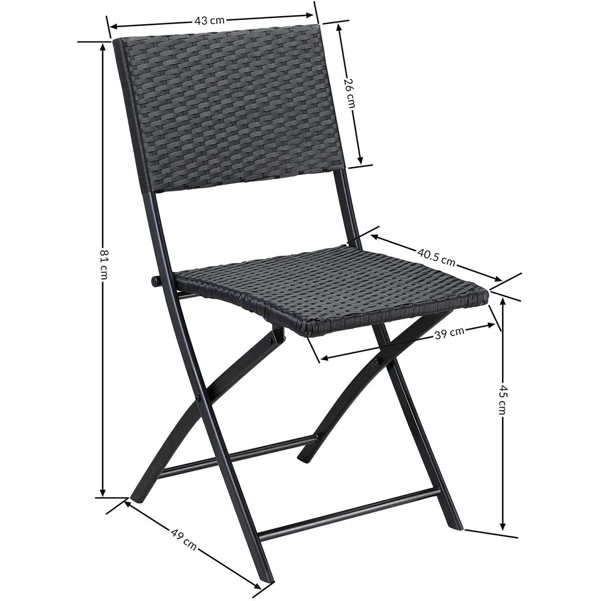 Klappstuhl Polyrattan 2 Stück - schwarz - max 120 kg - 43x49x81 cm - 1