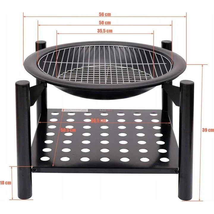 Feuerschale mit Grill - Durchmesser Gitter 50cm - 58x58x55cm - 5