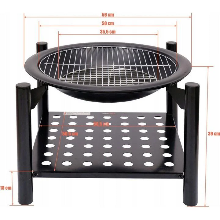 Feuerschale mit Grill - Durchmesser Gitter 50cm - 58x58x55cm - 5