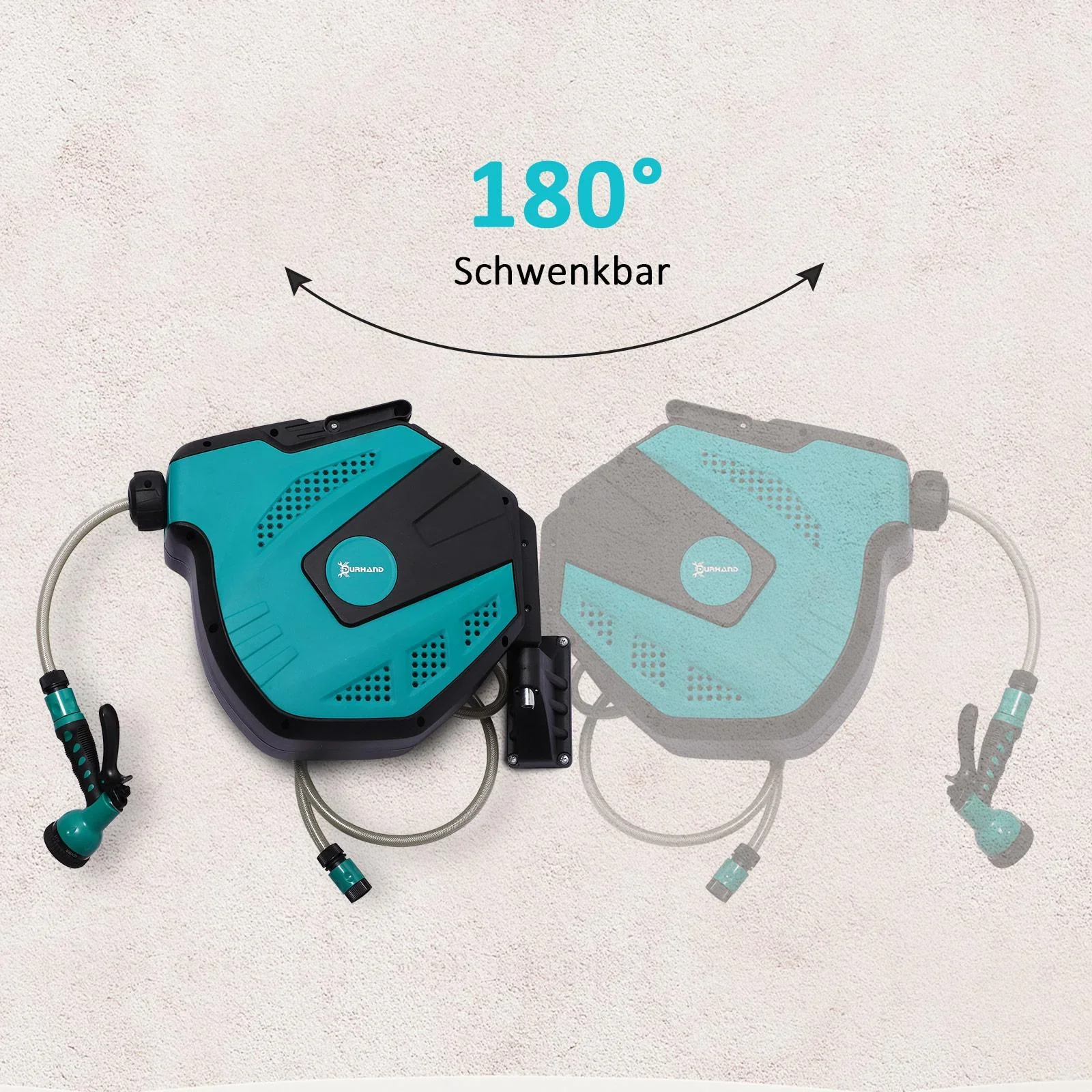 Schlauchtrommel Wandschlauchbox 180° schwenkbar Frostschutz -5 45 °C Kunststoff Grün + Schwarz 15 m - 3