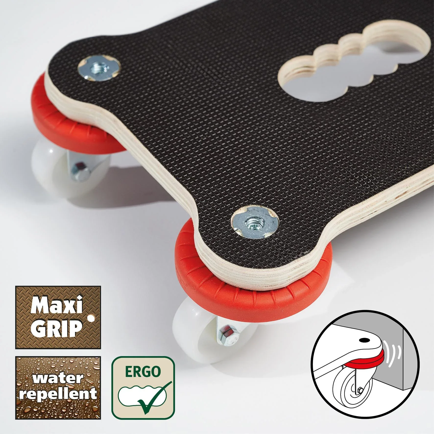 Transporthilfe MM 1355, 33 x 23 x 9 cm, harte Rollen Ø 50 mm, Gleitlager, Platte Maxigrip FSC®, Tragkraft 200 kg - 0