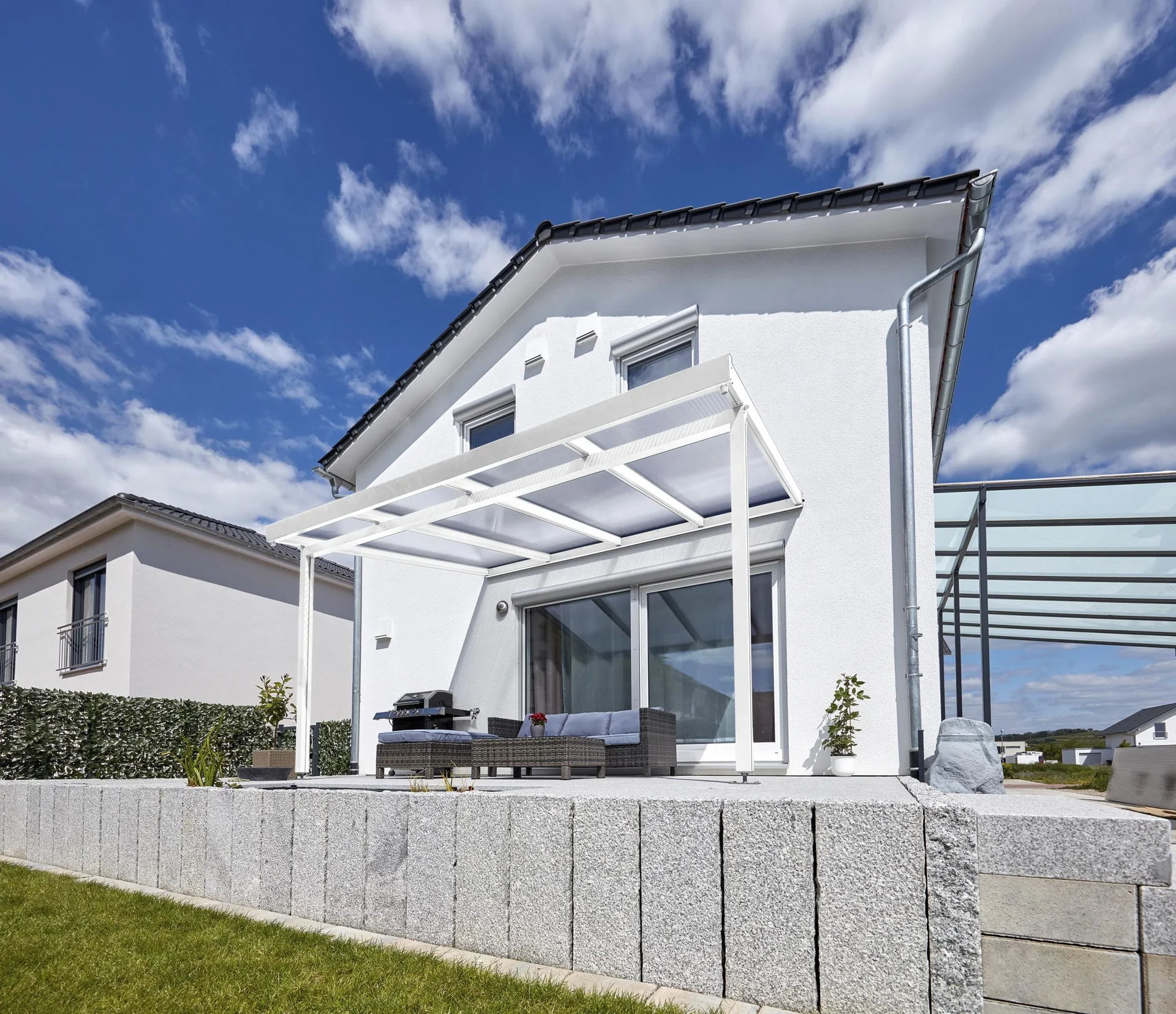 Terrassendach Premium, weiß, 4102 x 3060 mm - Polycarbonat Stegplatten 16 mm, klar - 1