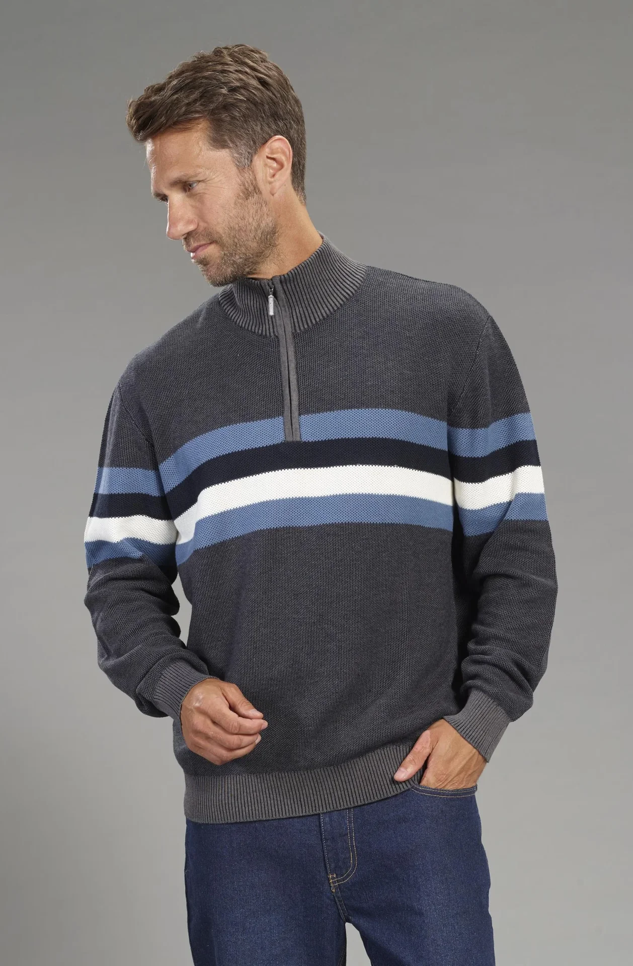 Pullover mit Stehkragen, Farbe blau, Gr.M - 1