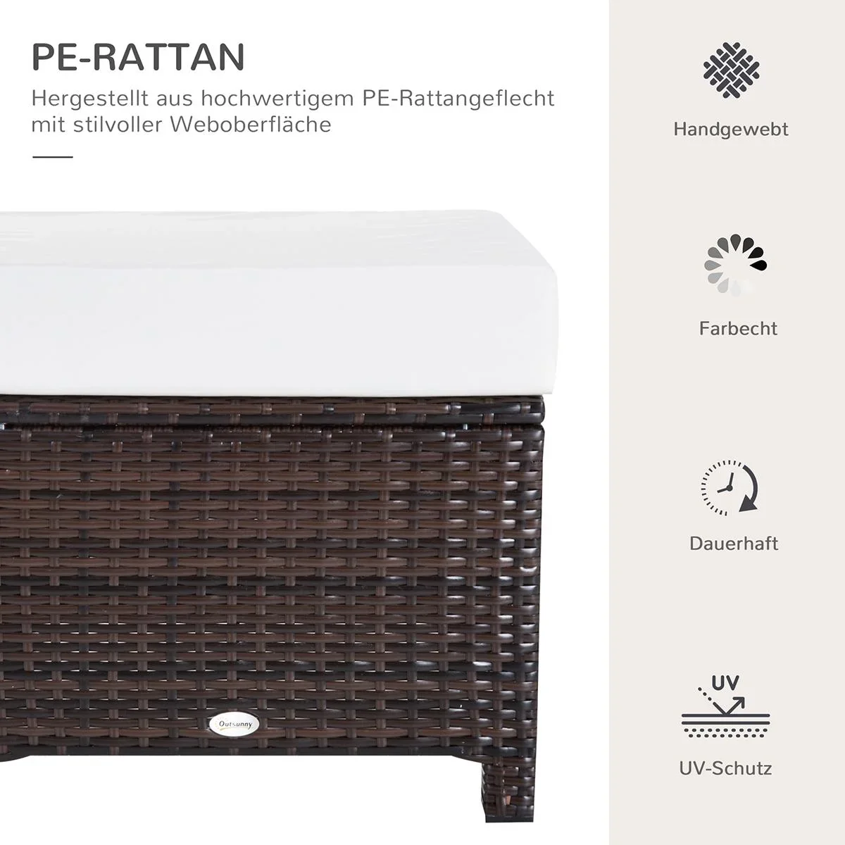 Poly Rattan Hocker mit Kissen Gartenhocker Sitzhocker Fußhocker Rattanhocker Balkon Sitzhocker Gartenmöbel Braun+Cremewe - 4