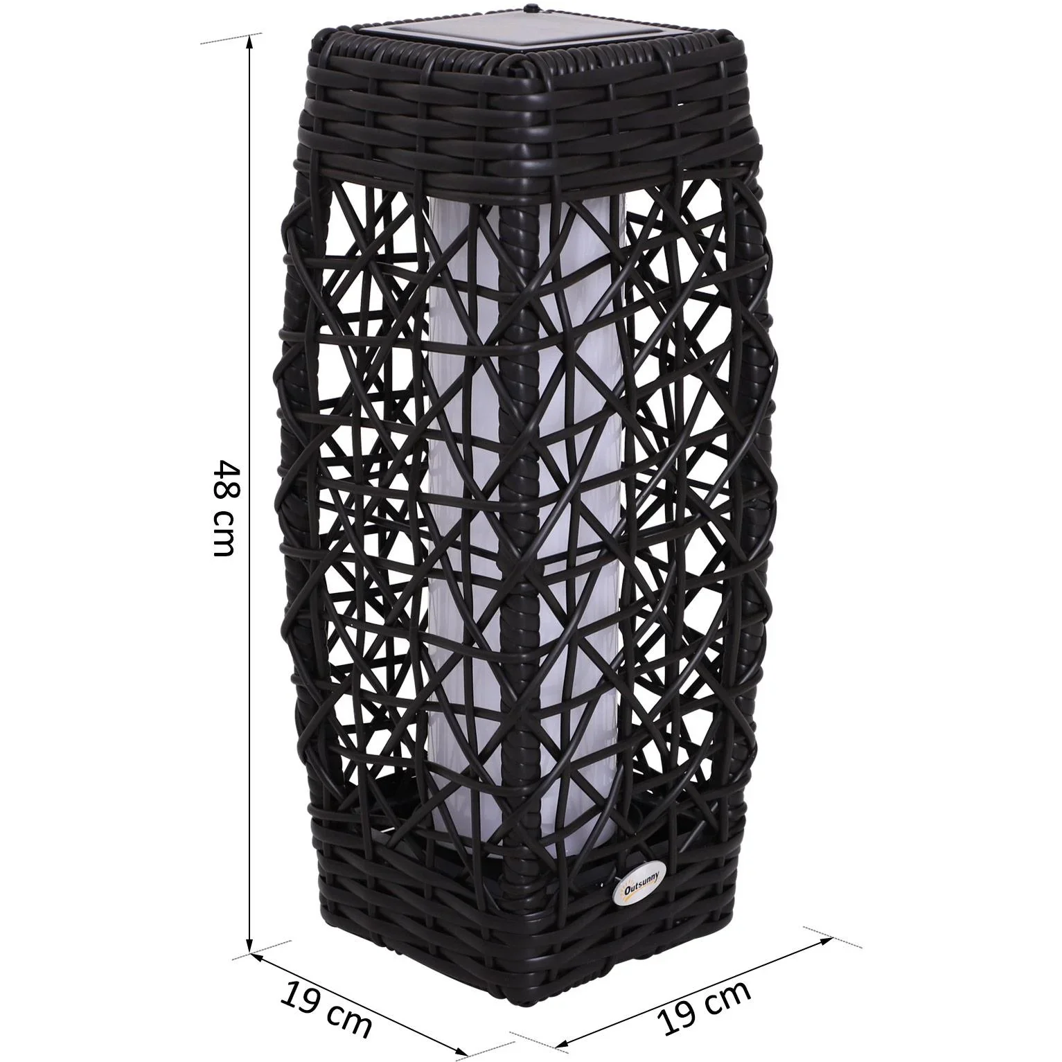 Solarlampe Rattan Gartenlampe Wegbeleuchtung Lichtsensor automatisch wetterfest kaffeebraun L19 x B19 x H48 cm - 0