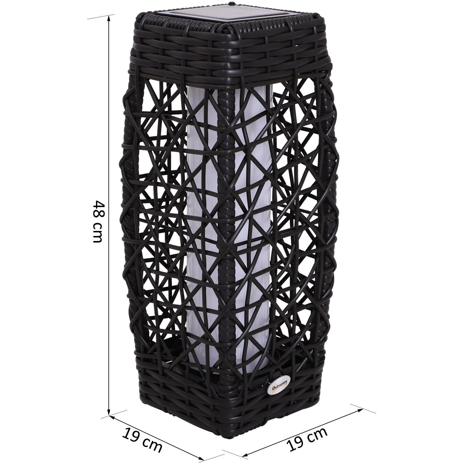Solarlampe Rattan Gartenlampe Wegbeleuchtung Lichtsensor automatisch wetterfest kaffeebraun L19 x B19 x H48 cm - 0
