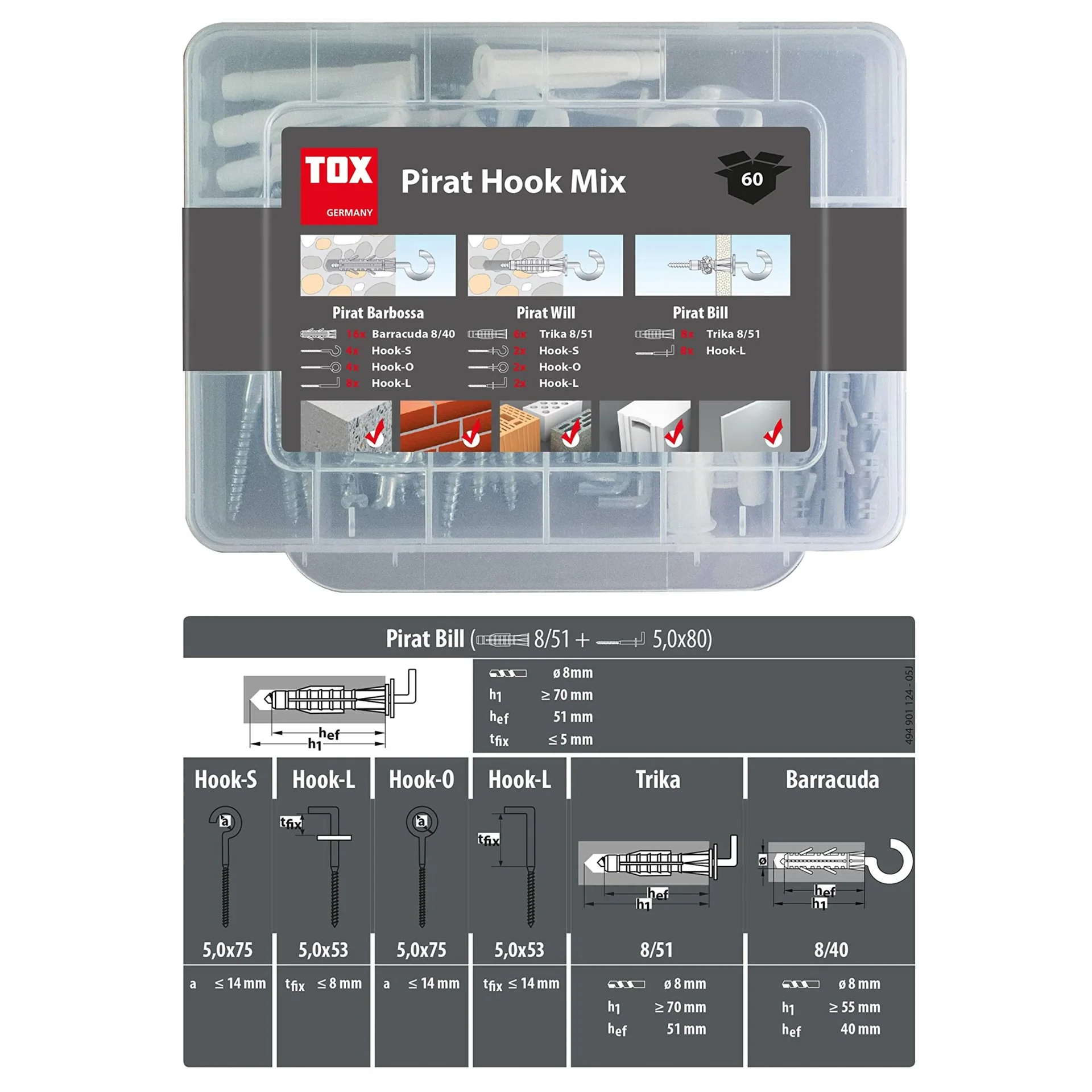 Schraubhaken - Sortiment Pirat Hook Mix 60 teilig - 1