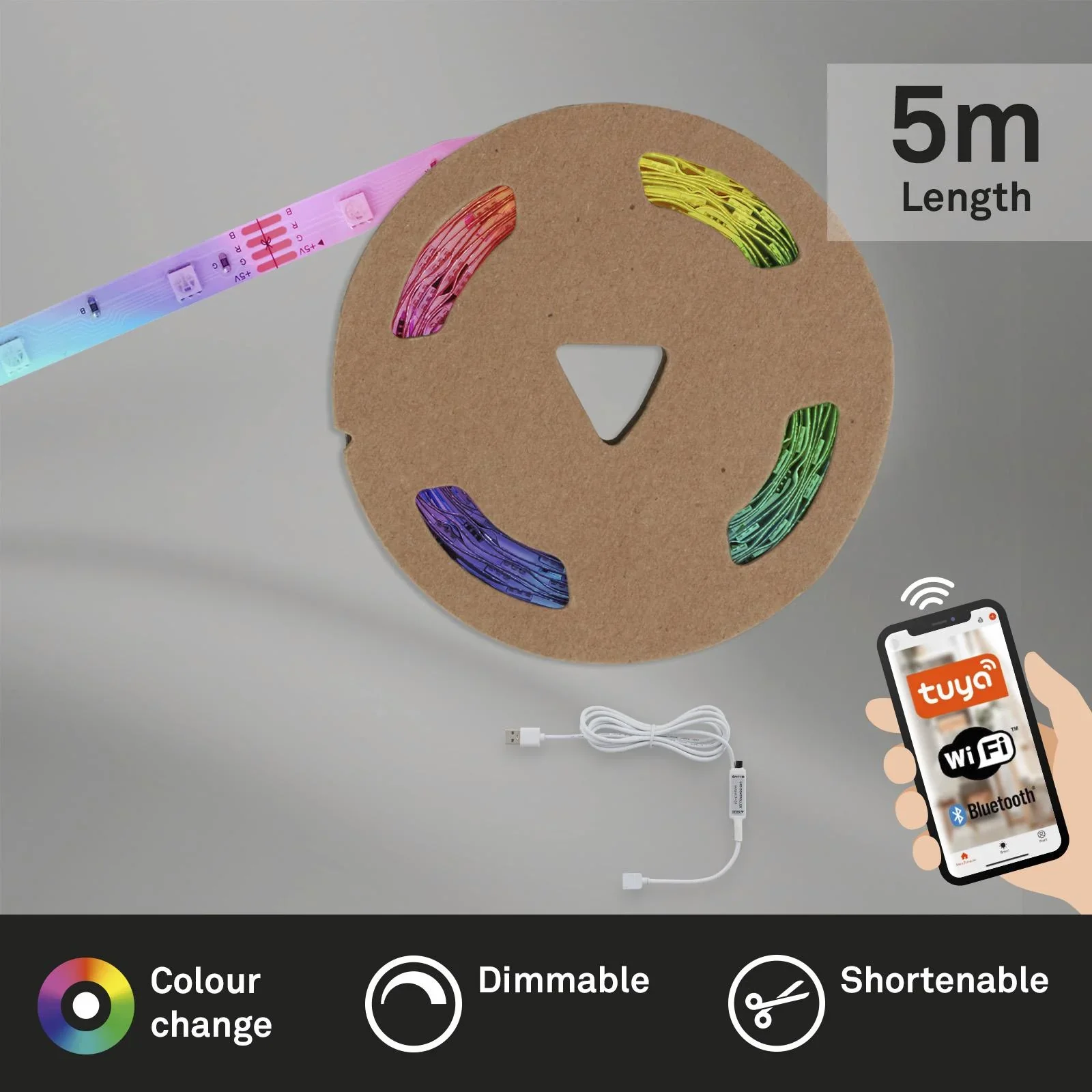 USB SMART Wifi + Bluetooth RGB-LED Flexband, 5m, APP-Steuerung, 150 RGB-LEDs - 7