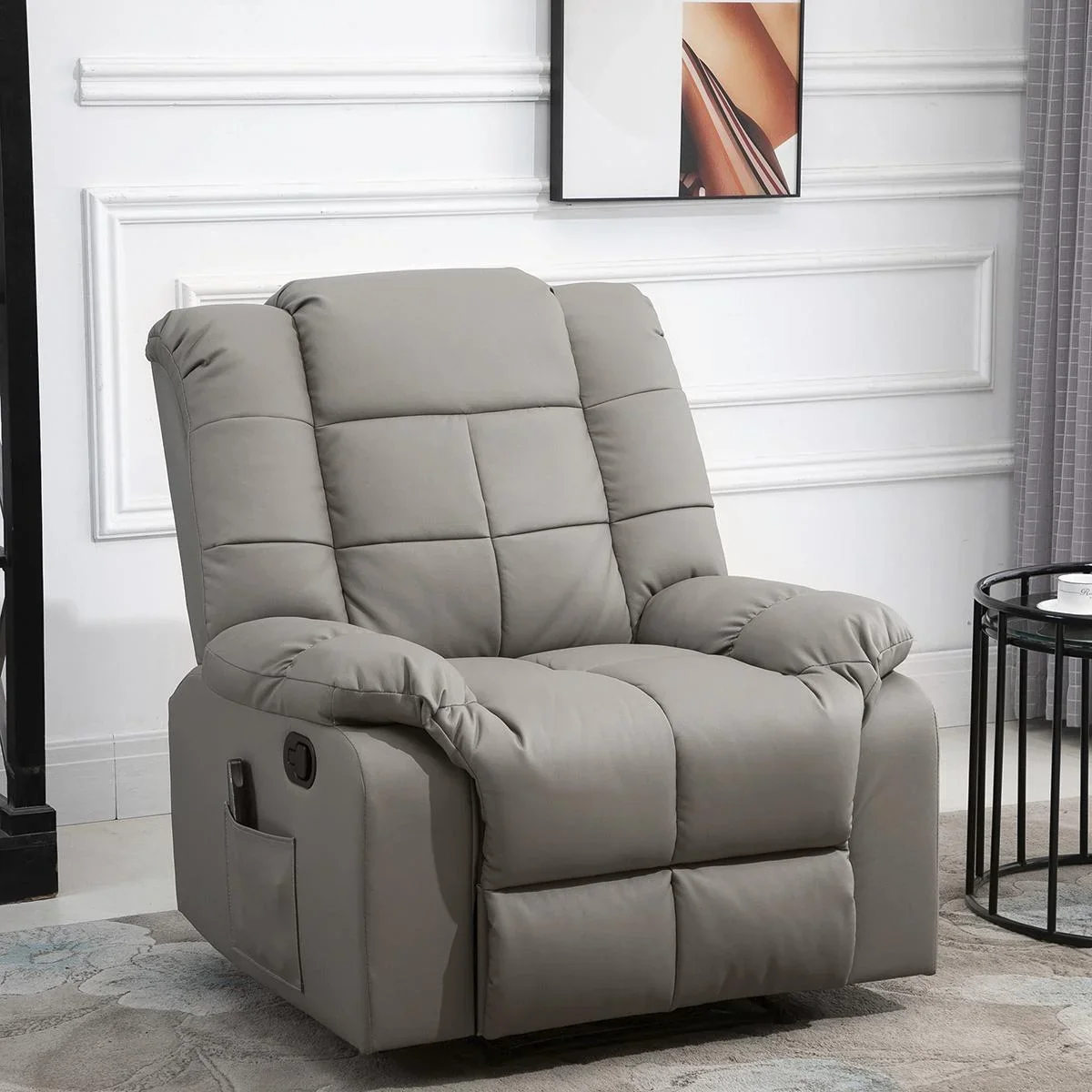 Massagesessel Fernsehsessel Relaxsessel mit Massagefunktion Kunstleder Holz Metall Schaumstoff Grau 94 x 99 x 99 cm - 1