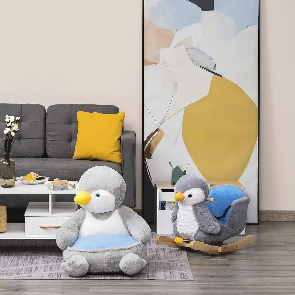 Plüsch-Kindersessel Plüschtier Kinderstuhl Sofa Pinguin für Spielzimmer Kinderzimmer für 18-36 Monaten Hellgrau+Blau 59 - 0