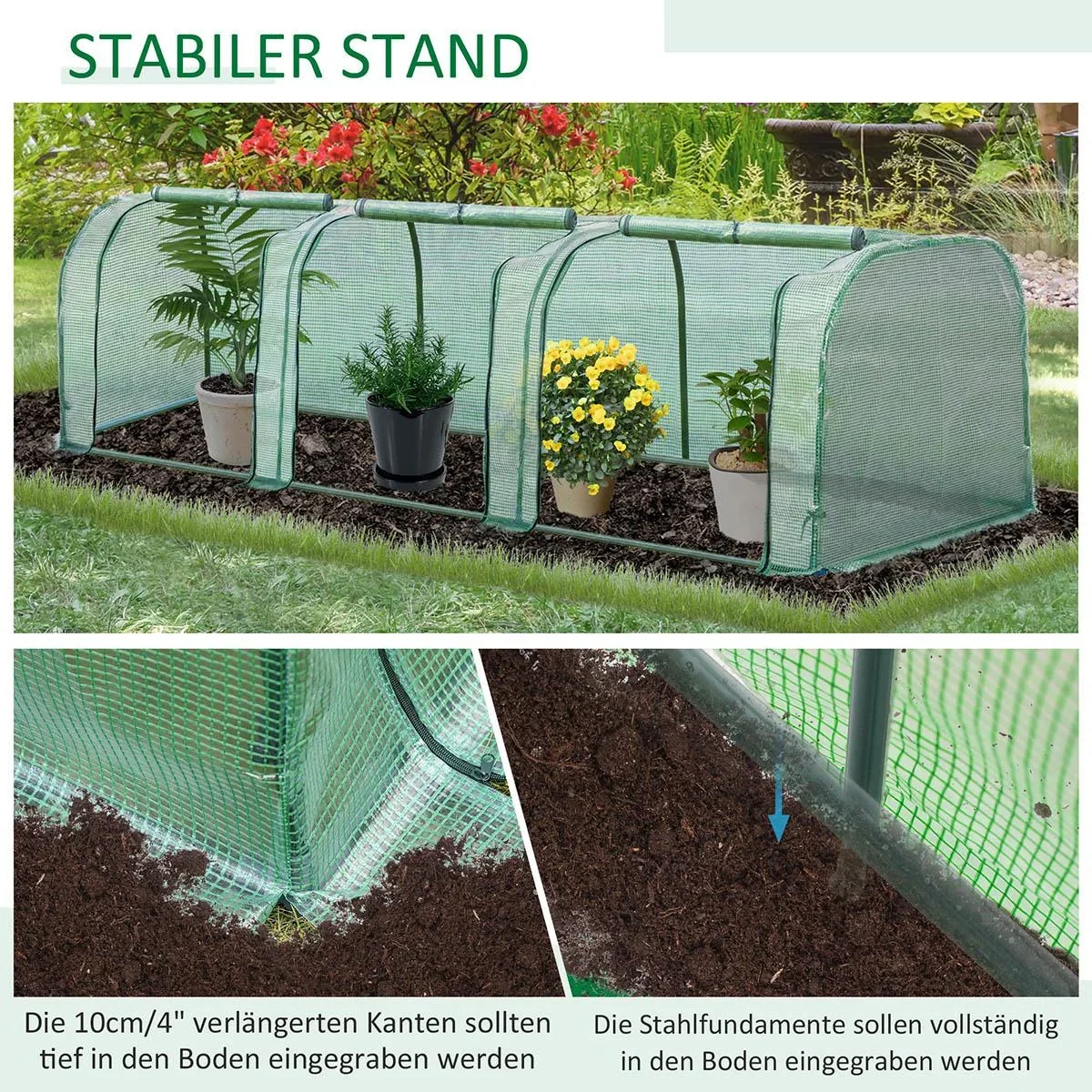 Foliengewächshaus Gewächshaus Treibhaus mit Tür Frühbeet Pflanzenhaus Pflanzenaufzucht Stahl PVC Grün 300 x 100 x 80 cm - 1