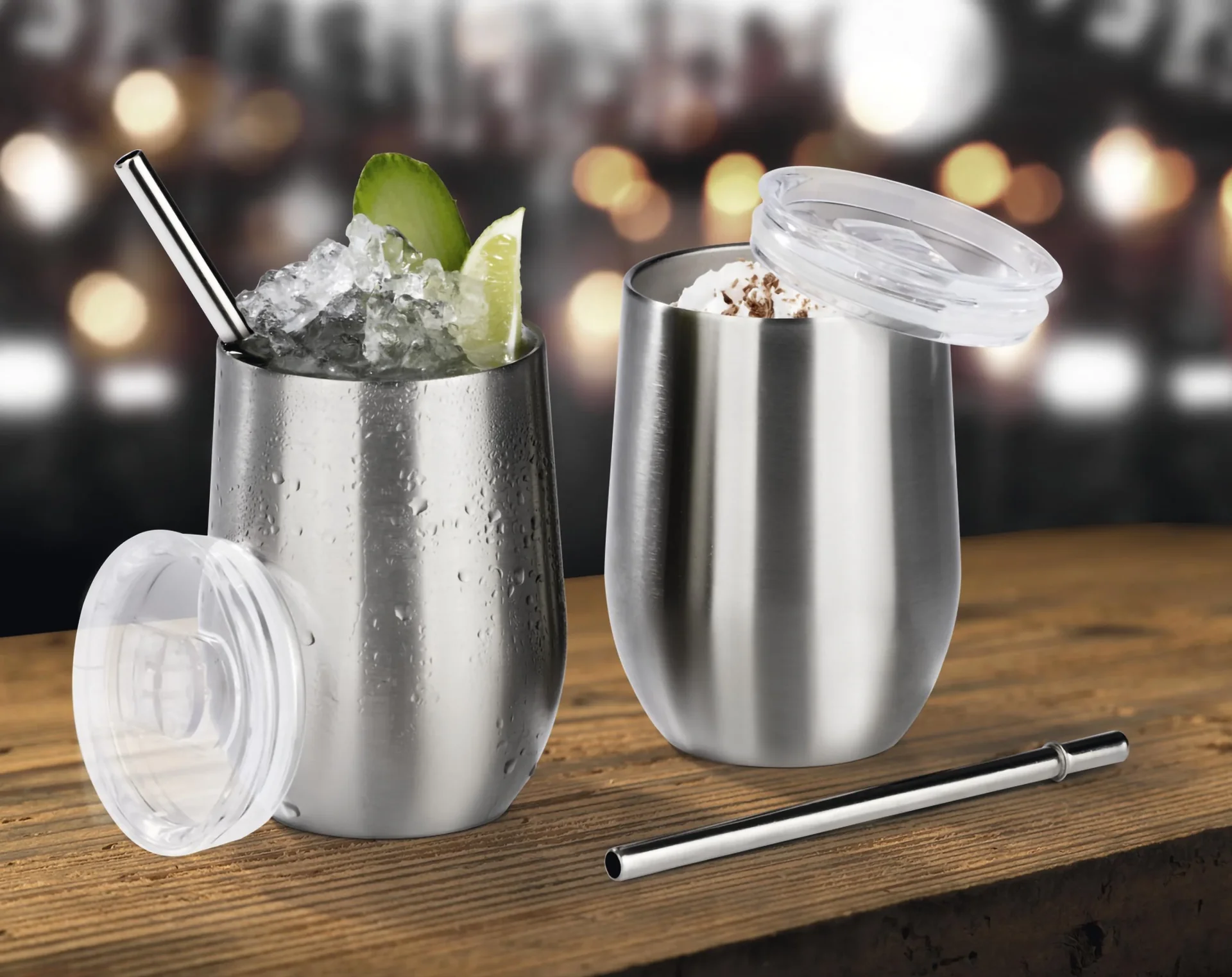 Thermo Getränkebecher aus Edelstahl mit Edelstahl Trinkhalme und abnehmbaren Deckeln, 6-teilig 350 ml - 2