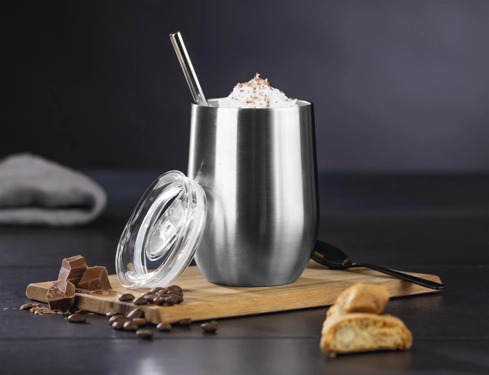 Thermo Getränkebecher aus Edelstahl mit Edelstahl Trinkhalme und abnehmbaren Deckeln, 6-teilig 350 ml - 5