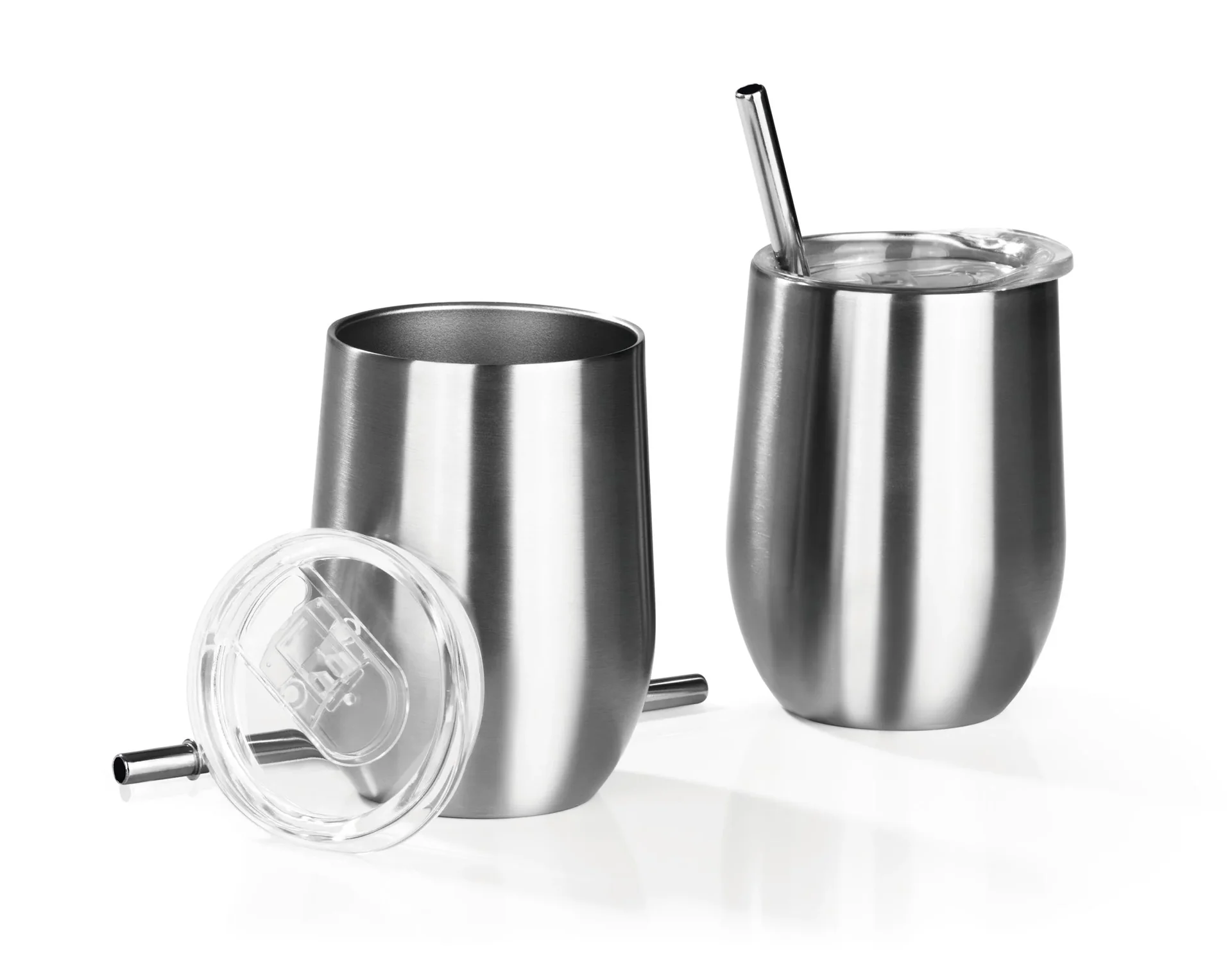 Thermo Getränkebecher aus Edelstahl mit Edelstahl Trinkhalme und abnehmbaren Deckeln, 6-teilig 350 ml - 6