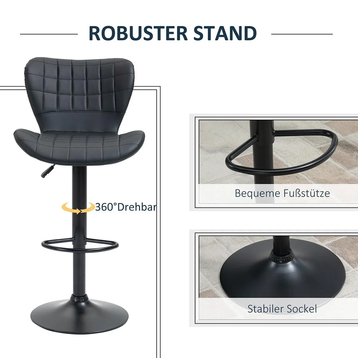 Barhocker 2er-Set Barstuhl Tresenhocker Bistrohocker Küchenhocker Drehstuhl mit Rückenlehne für Küche Esszimmer Kunstled - 1