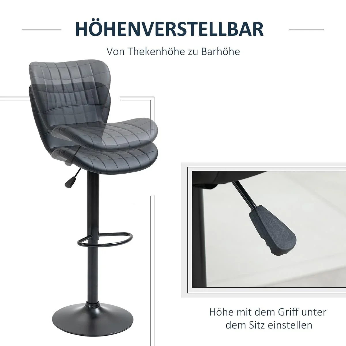 Barhocker 2er-Set Barstuhl Tresenhocker Bistrohocker Küchenhocker Drehstuhl mit Rückenlehne für Küche Esszimmer Kunstled - 3