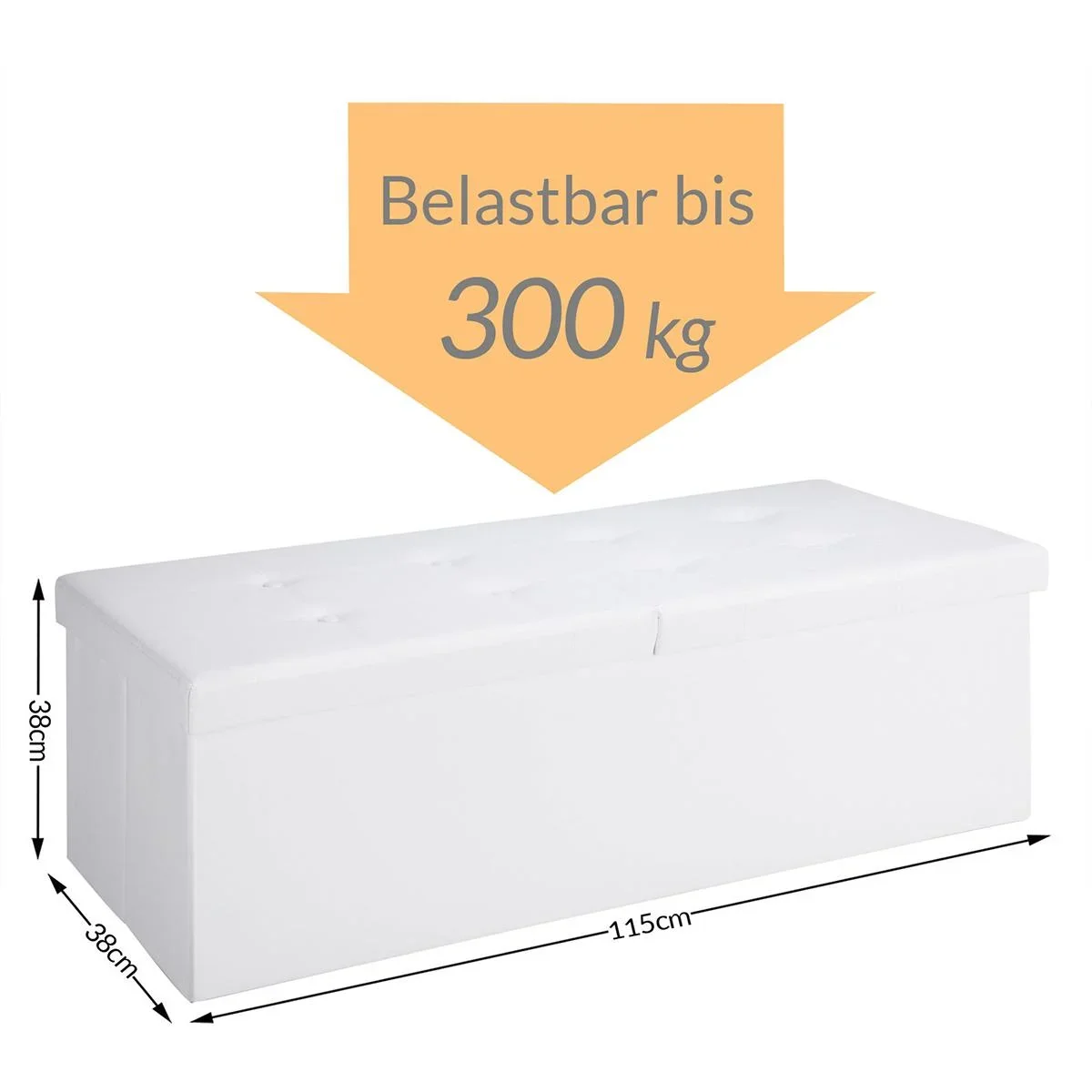 Faltbarer Sitzkasten mit Scharnierdeckel weiß - 115x38x38cm - 0