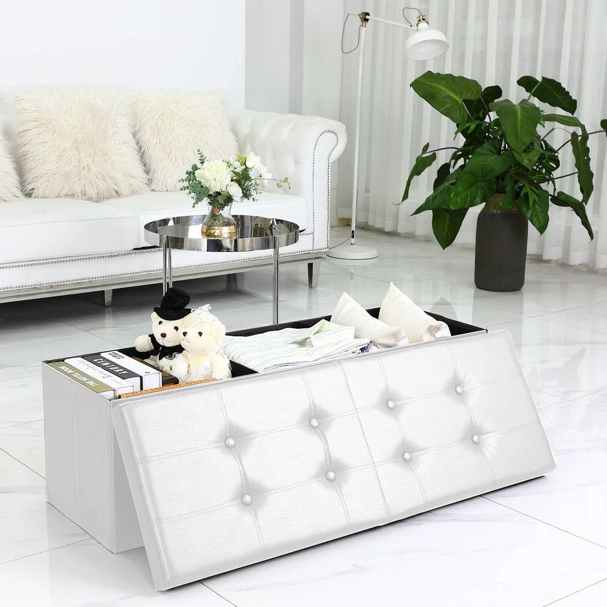 Faltbarer Sitzkasten mit Scharnierdeckel weiß - 115x38x38cm - 2