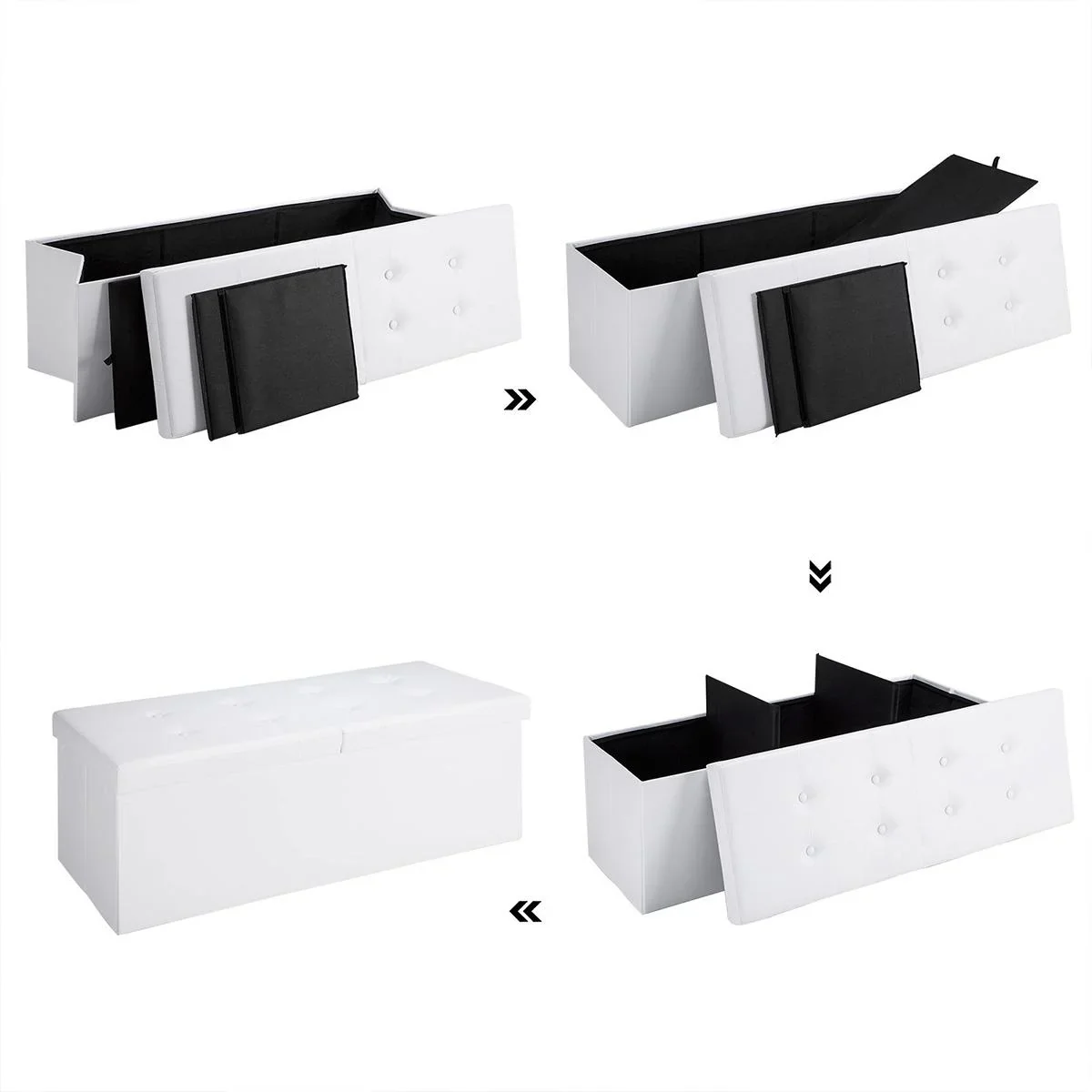 Faltbarer Sitzkasten mit Scharnierdeckel weiß - 115x38x38cm - 4