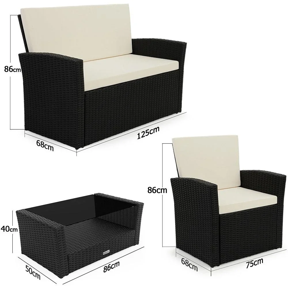 Polyrattan Garten-Set - 10-teilig - Schwarz/Creme - 0