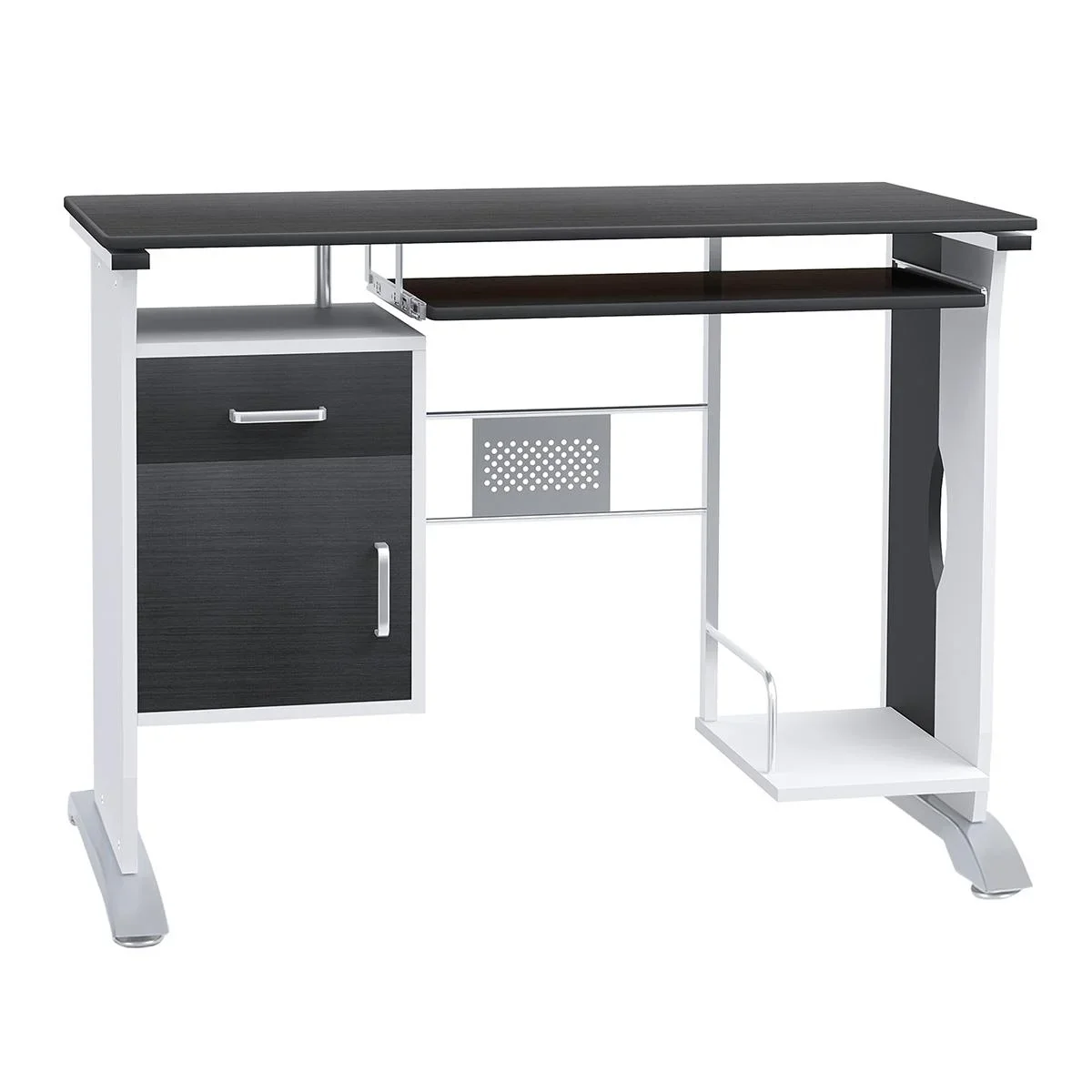Computertisch Winkelschreibtisch mit Schubladen Schreibtisch Bürotisch Anti-Rutsch Metall MDF Schwarznuss+Silber 100 x 5 - 0
