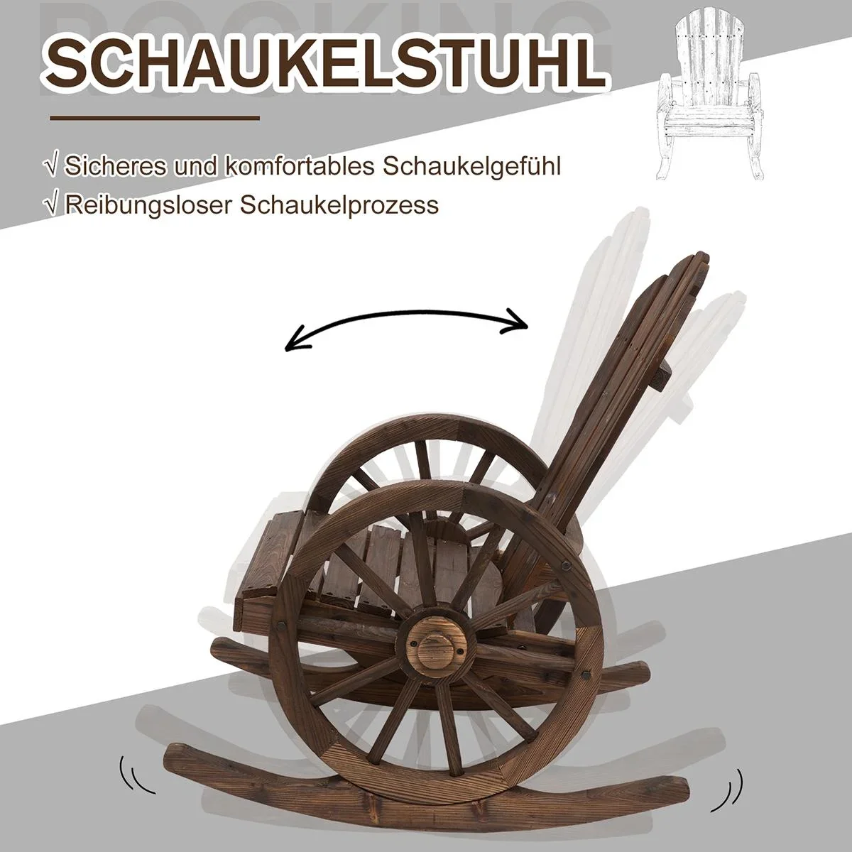 Schaukelstuhl im Wagenrad-Design dunkelbraun - 3