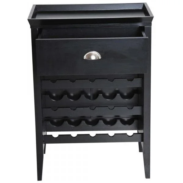 Weinregal Weinschrank 3 Ebenen 15 Flaschen mit Schublade Schwarz - 4