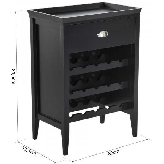 Weinregal Weinschrank 3 Ebenen 15 Flaschen mit Schublade Schwarz - 5