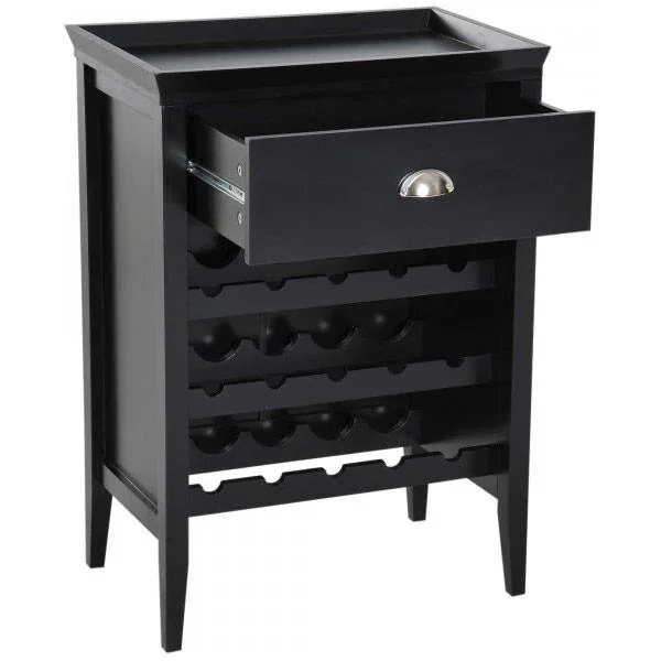 Weinregal Weinschrank 3 Ebenen 15 Flaschen mit Schublade Schwarz - 7