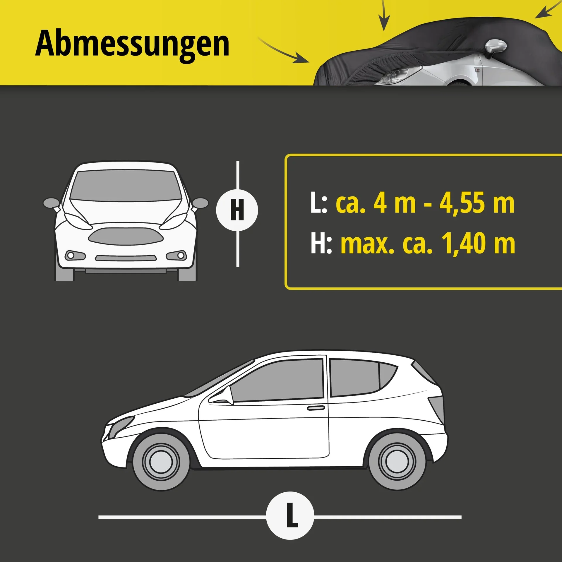Autoabdeckplane indoor soft - Größe 2 - 401x455x140cm - PES - Elasthan - 1
