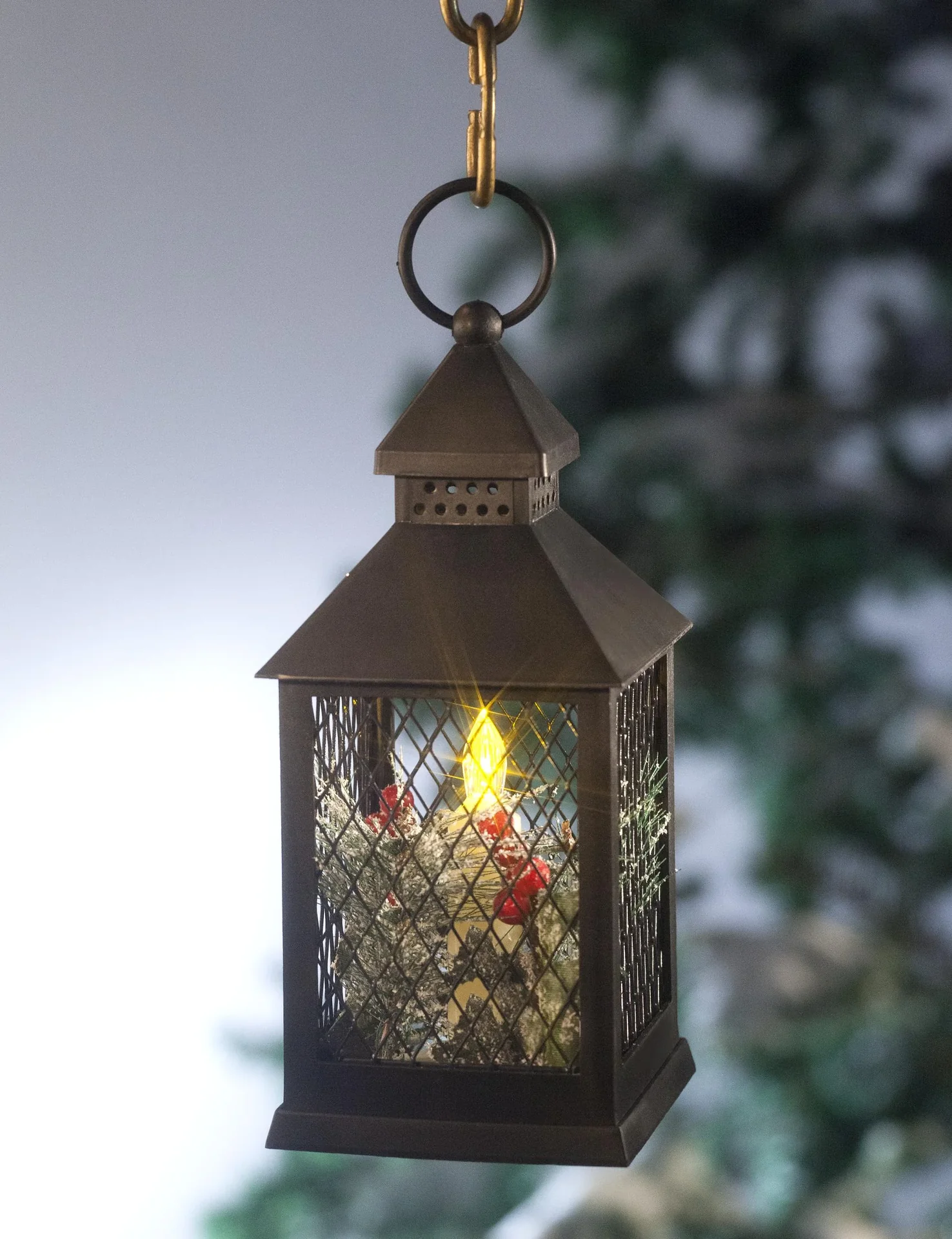 Laterne mit LED Kerze, Weihnachtsdeko und Timer - 1
