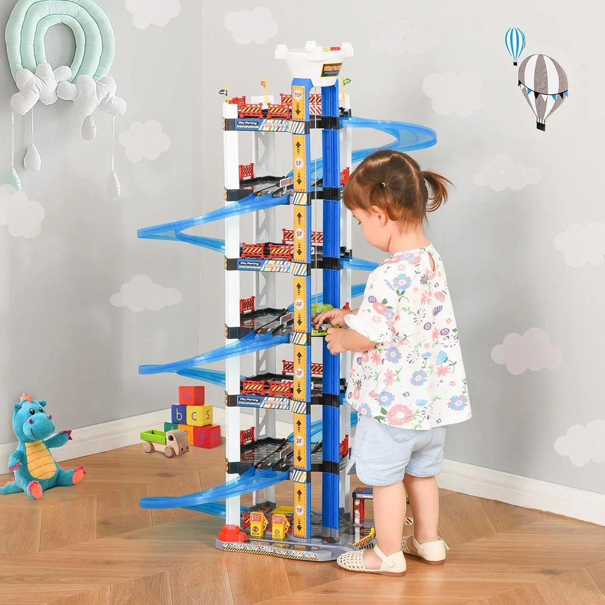 Rennbahn Kinder Autorennbahn Parkgarage für Kinder von 3 bis 6 Jahren Spielzeugautos Komplett mit Licht und Sound ABS - 2