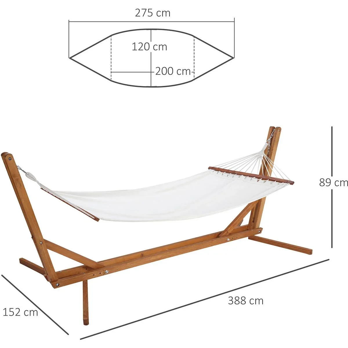 Hängematte mit Gestell - Kiefernholz - Weiß/Teak - 388 x 152 x 89 cm - 0