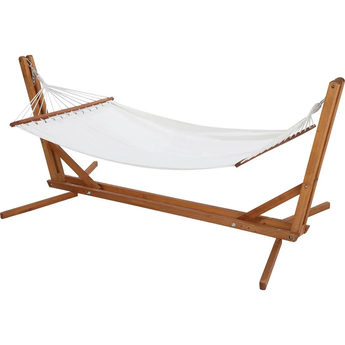 Hängematte mit Gestell - Kiefernholz - Weiß/Teak - 388 x 152 x 89 cm - 2