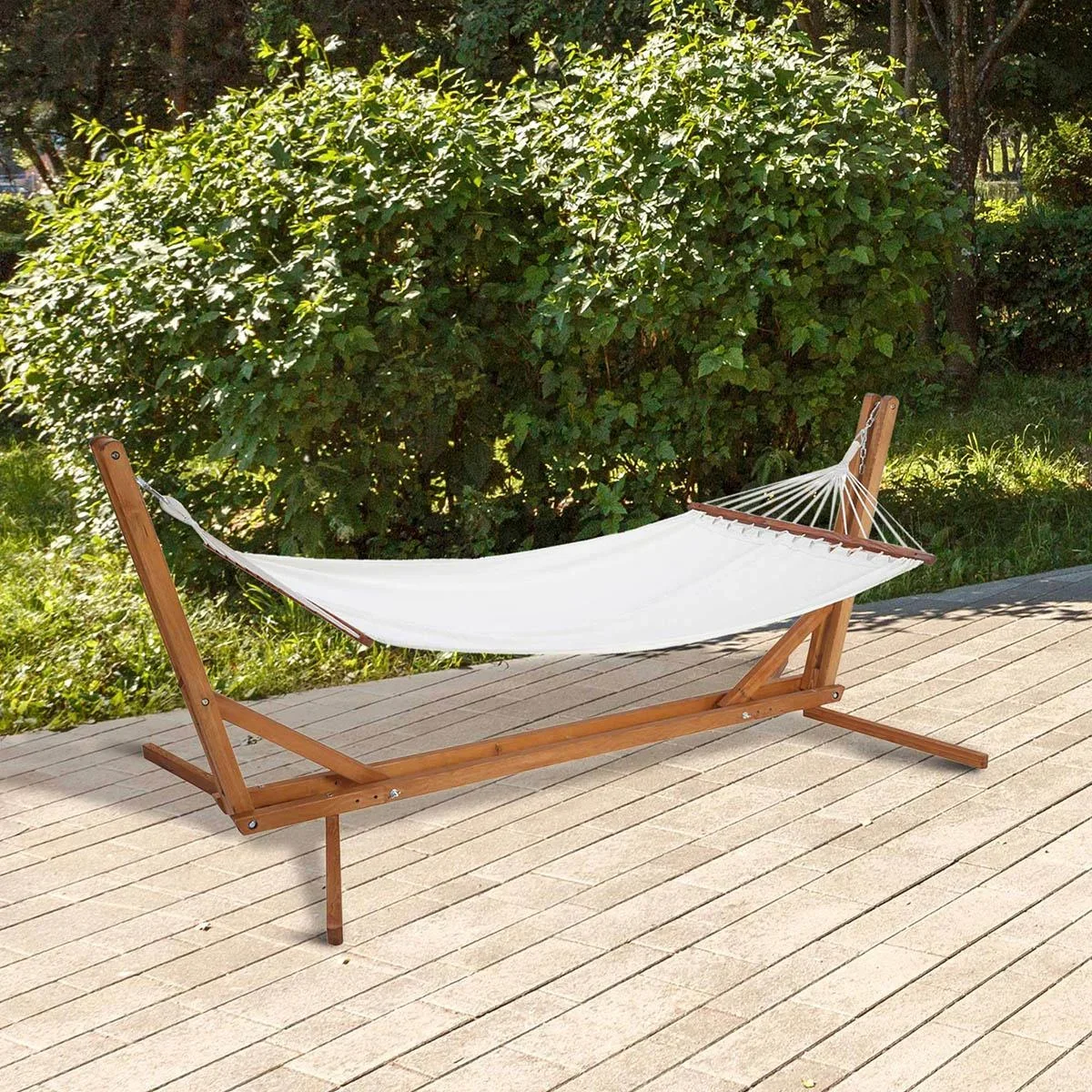 Hängematte mit Gestell - Kiefernholz - Weiß/Teak - 388 x 152 x 89 cm - 3
