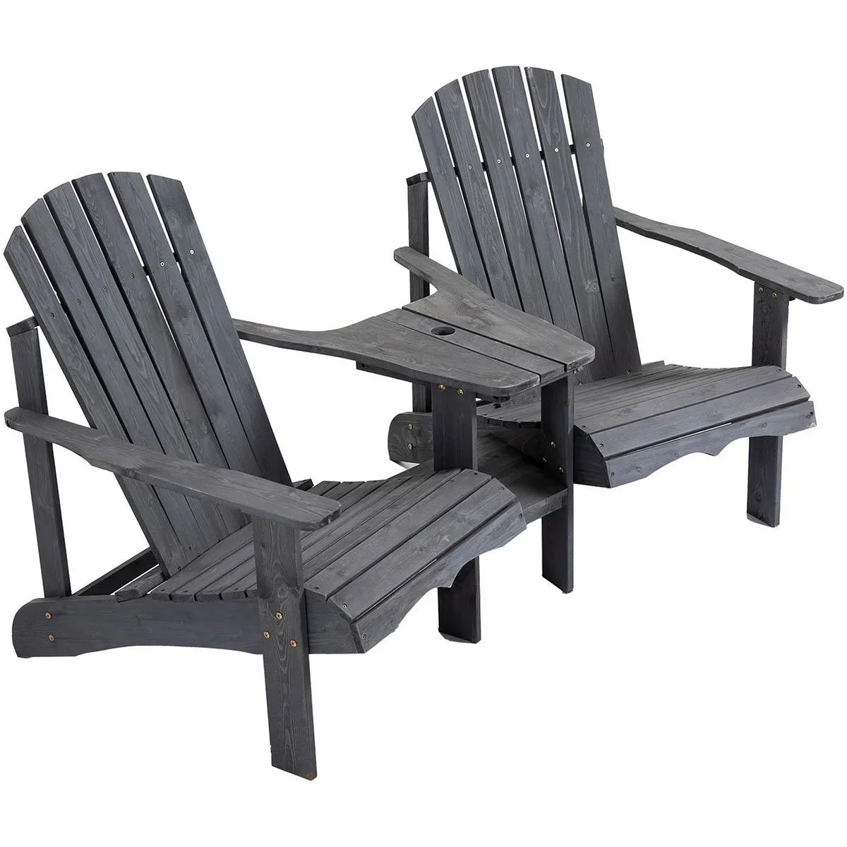 Gartenstuhlset mit Beistelltisch - Holz - Dunkelgrau - 178 x 87 x 92 cm - 0