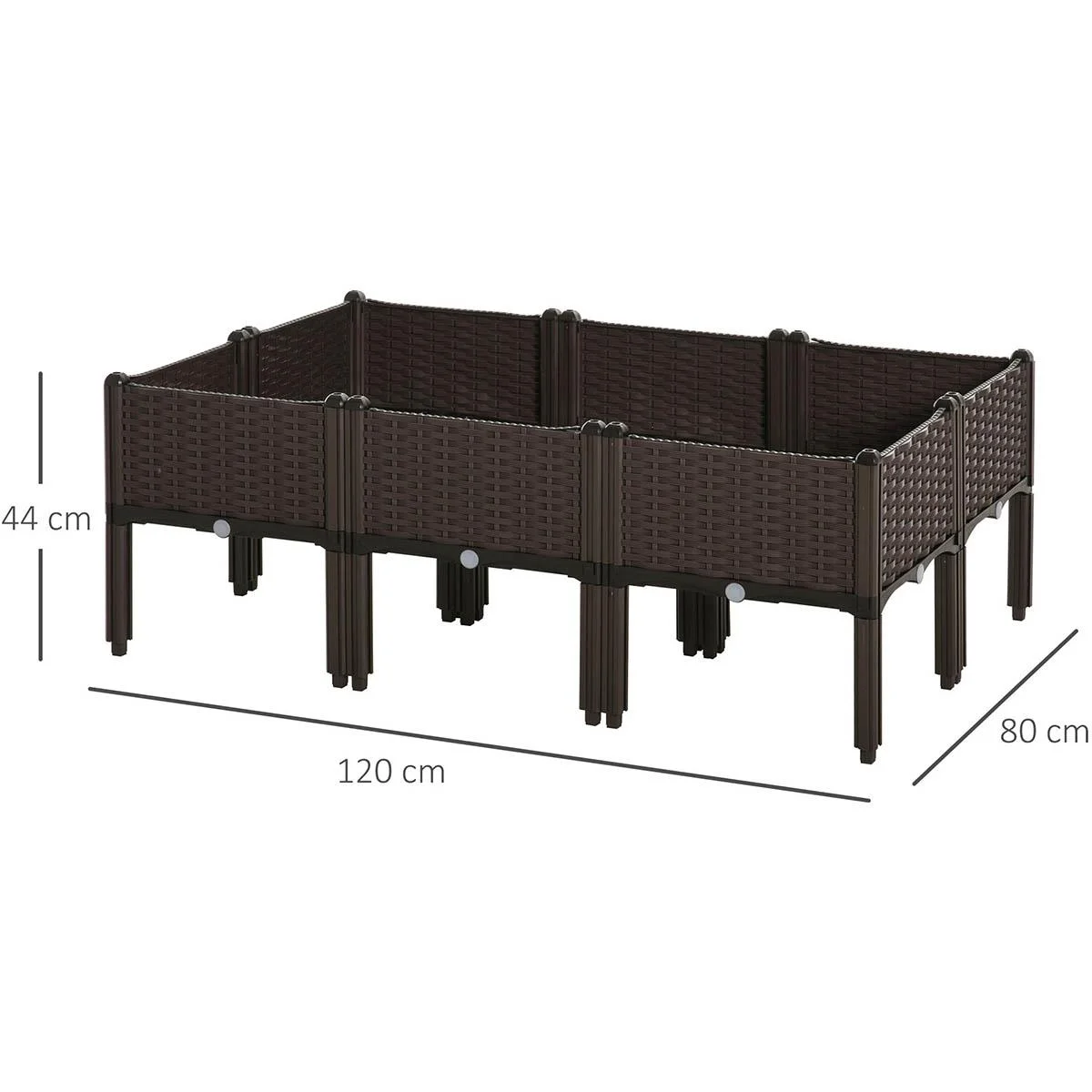 Hochbeet 6-teiliger Pflanzkasten mit Abflusslöchern Rattan-Look Blumenkasten DIY Braun 40 x 40 x 44 cm - 2